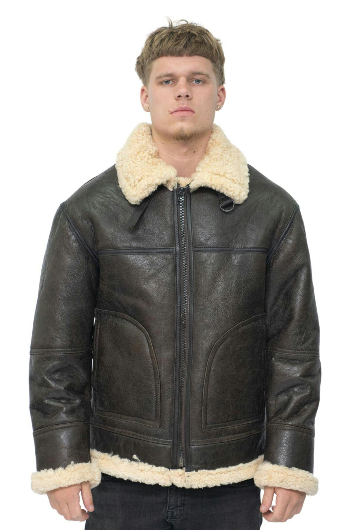 Infinity Leather Men's Brown B3 Shearling Sheepskin Aviator Jacket-Gloucester - Jurassic - Uk 4XL | Eu 58 | Us 48
