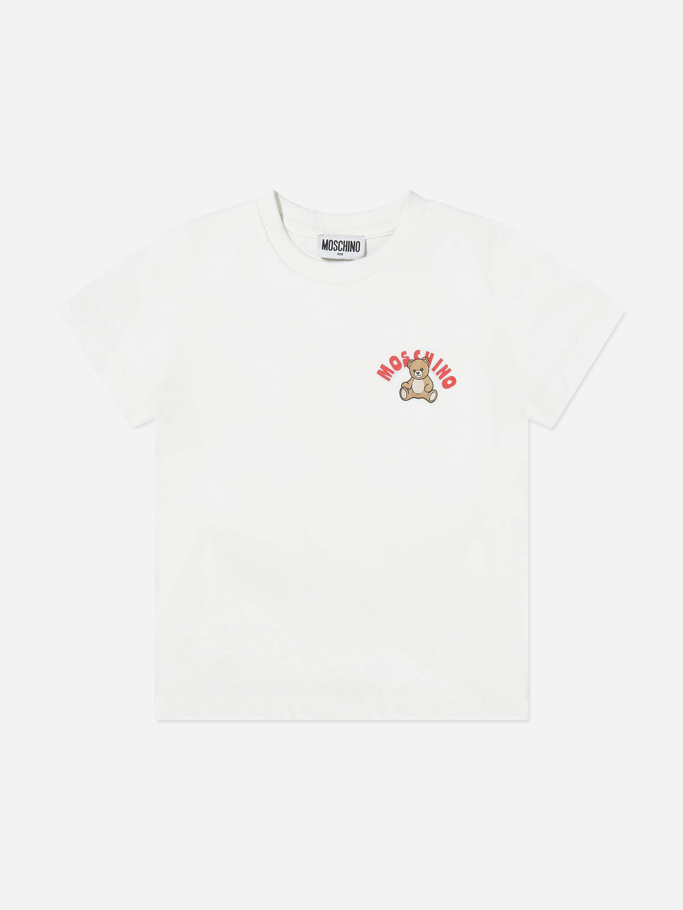 Moschino Kids Ivory Teddy Bear Logo T-Shirt In - 10 Yrs