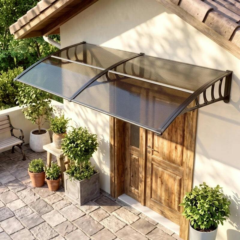 Outsunny Brown Door Canopy Outdoor Awning Rain Shelter For Window Porch Clear - 200 X 96Cm - Image 3