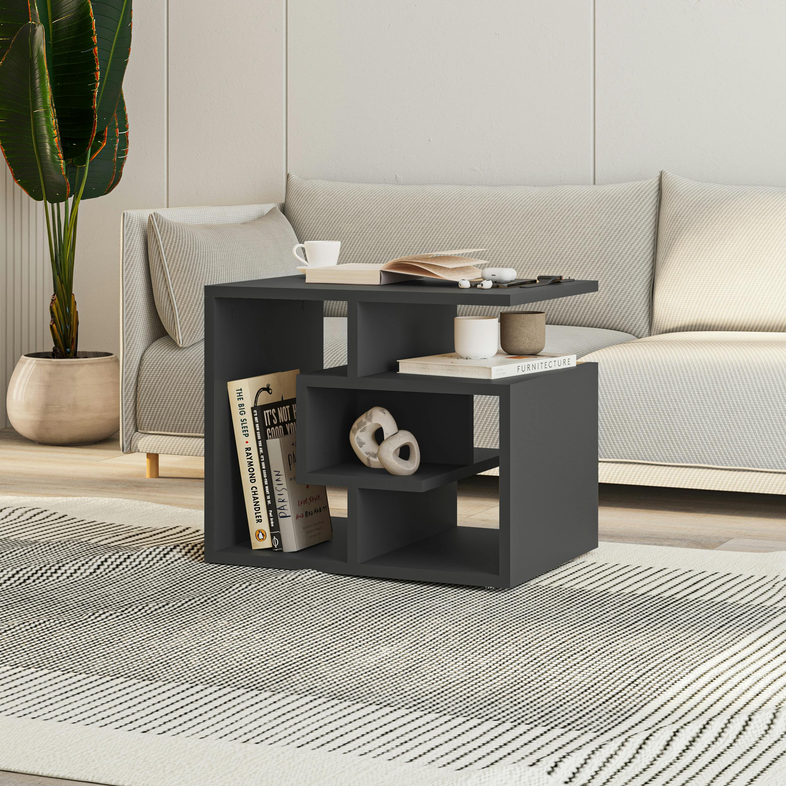 Decortie Anthracite Labirent Modern Coffee Table Multipurpose H 45Cm