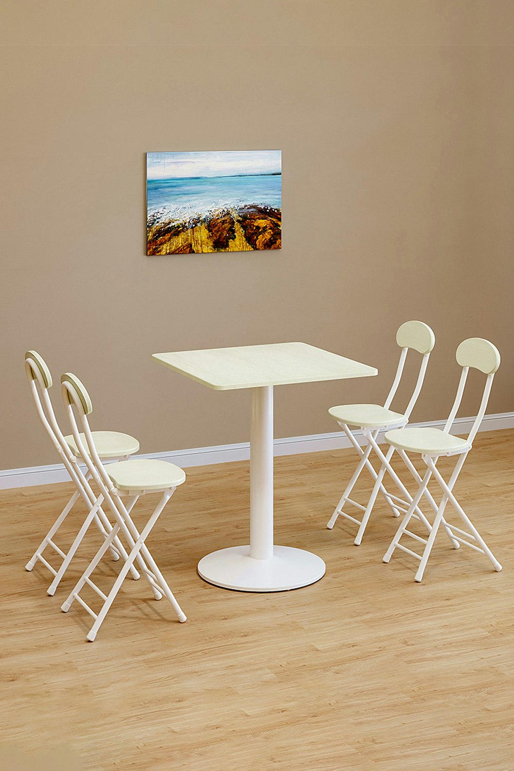 Rackhams White 5-Piece Set Of Square Table & 4 Chairs Bistro Coffee Table Dining Furniture Set