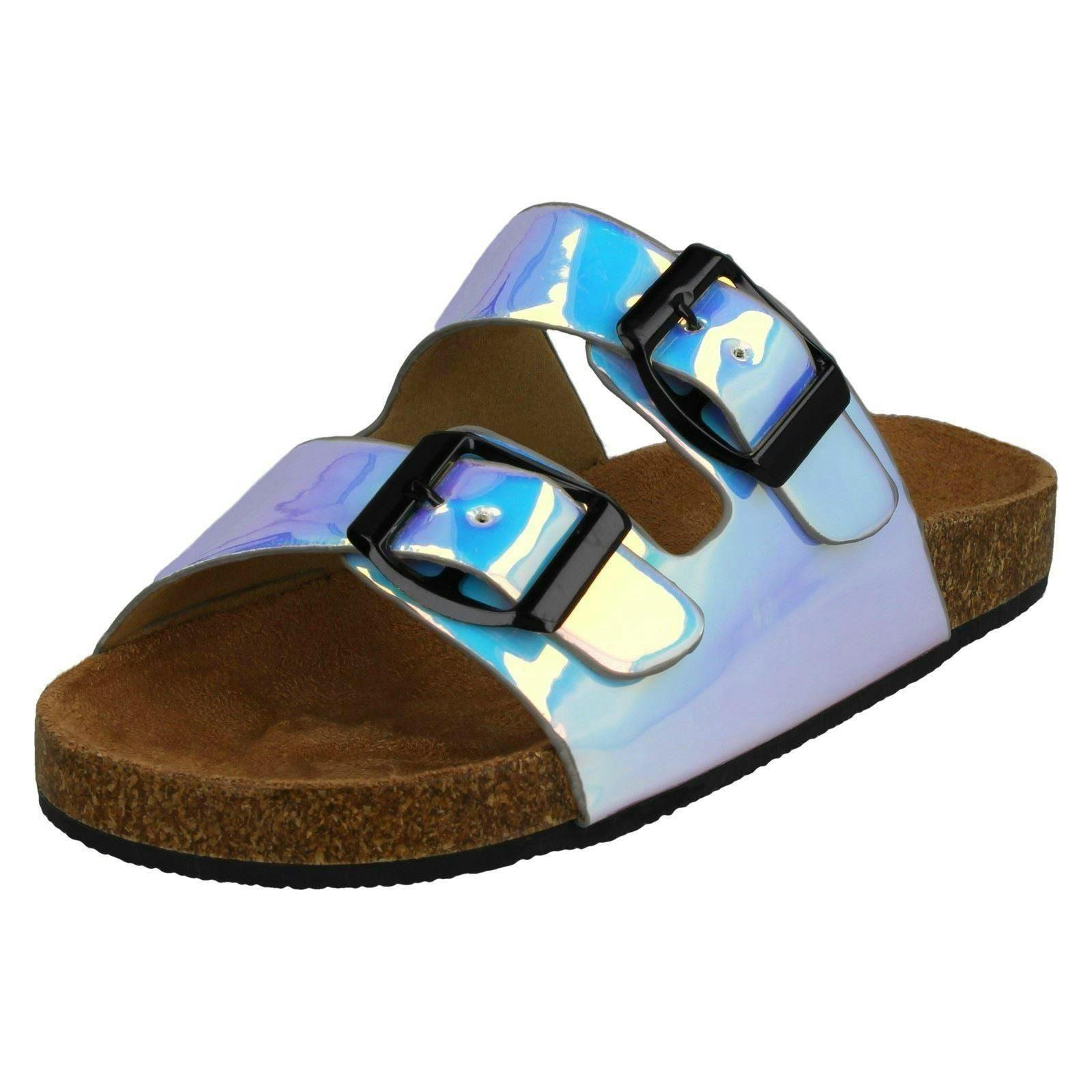 Spot On Girls Blue Summer Hologram Mules - Uk 13 Child