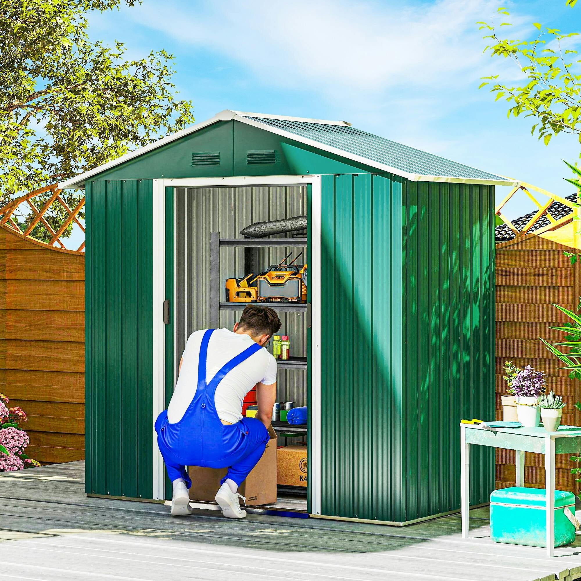 Outsunny Green 6.5X3.5ft Metal Garden Shed For Garden And Outdoor Storage,