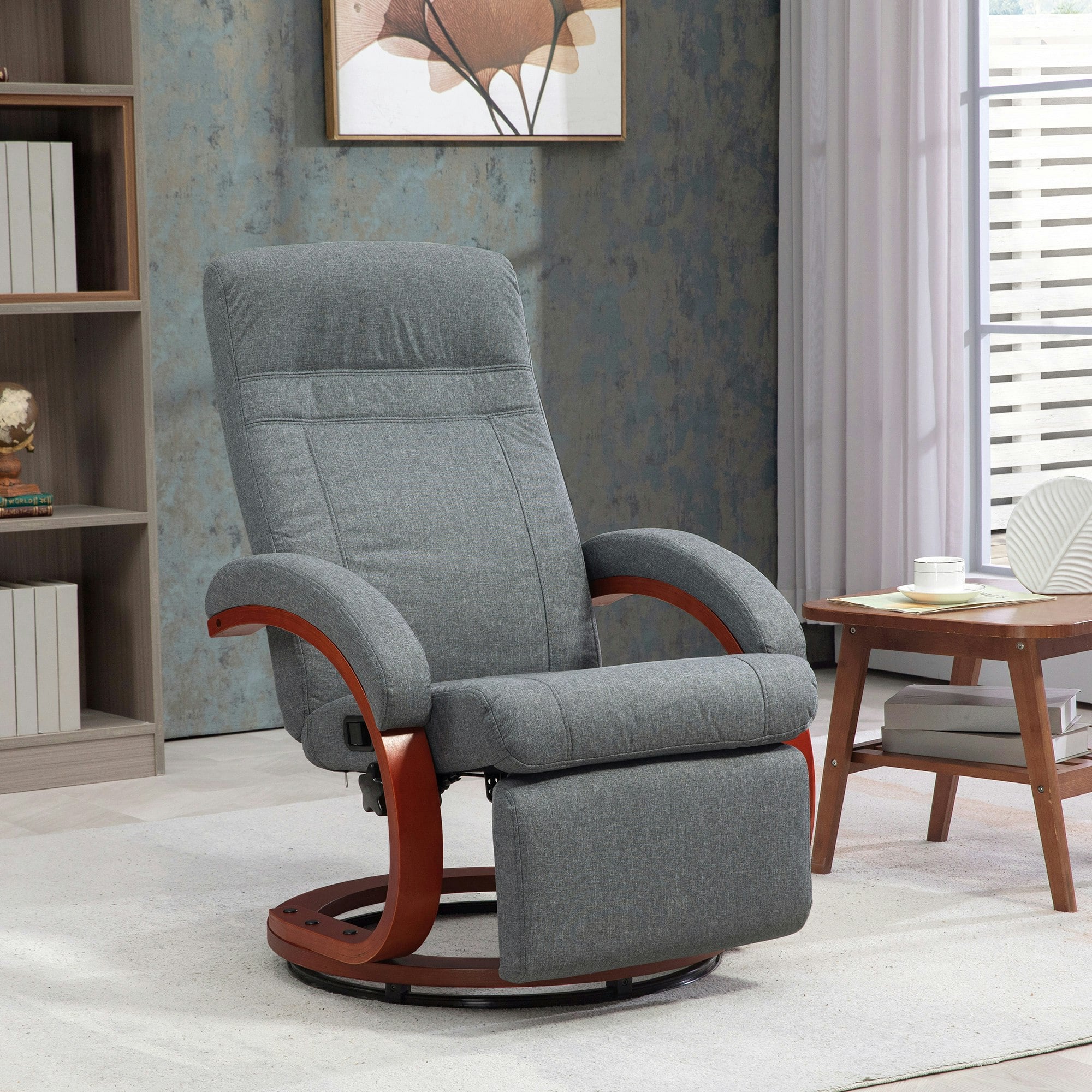 Rackhams Grey Manual Recliner Swivel Reclining Chair With Footrest - Polyester