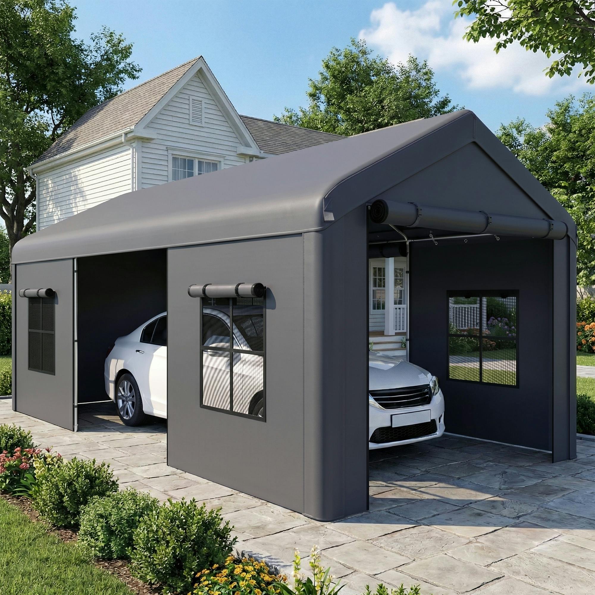 Outsunny Apex Carport 3x6m Heavy Duty Steel Dark Grey - Image 4