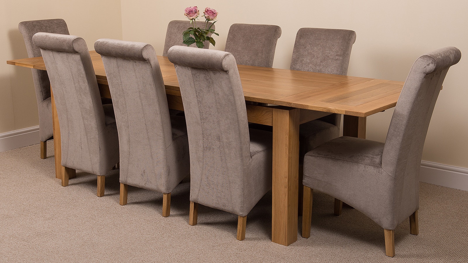Rackhams Grey Richmond Oak Extending Dining Table With Montana Fabric Chairs - 8 Chairs Large
