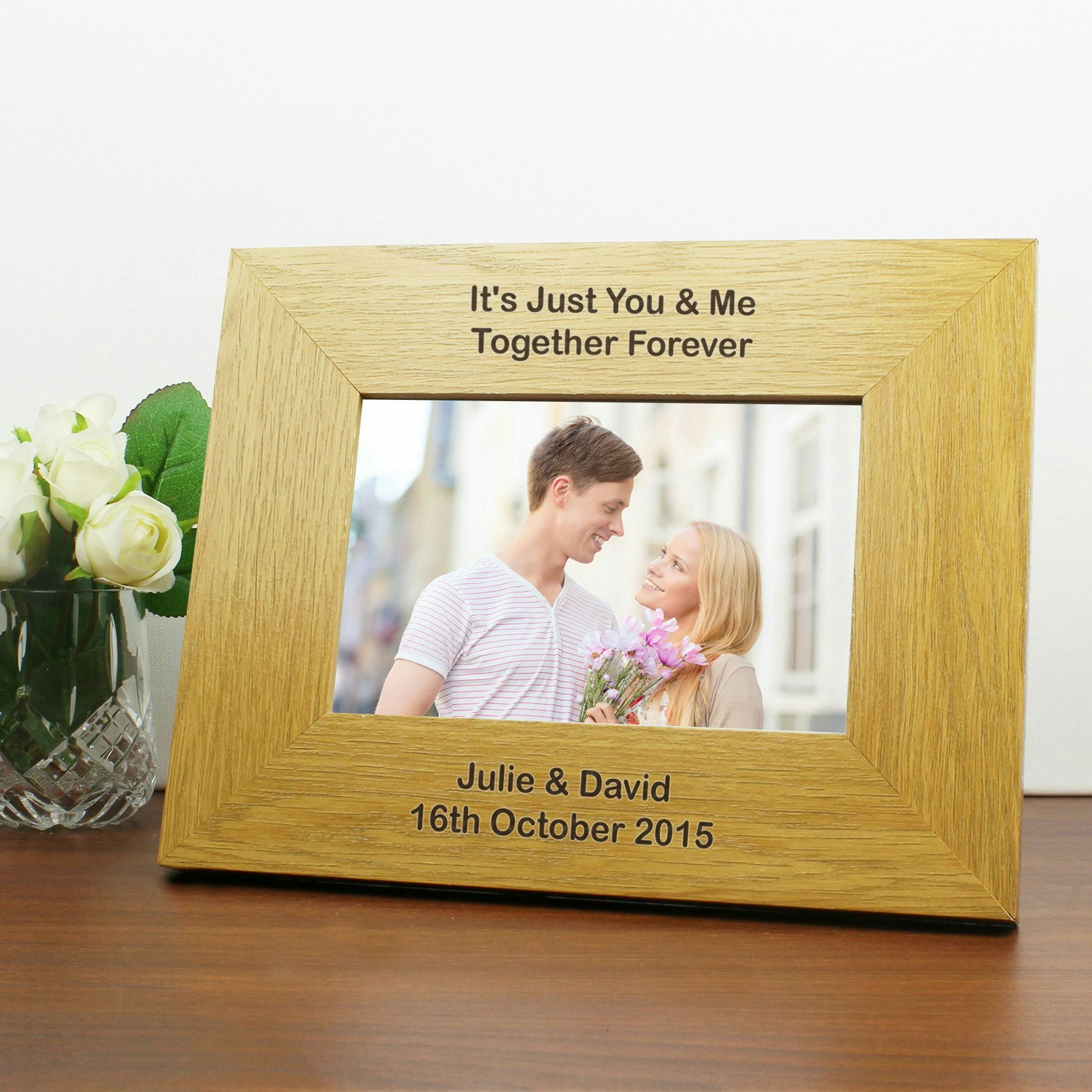 Personalised Memento Company Personalised Long Message 6X4 Landscape Oak Finish Photo Frame