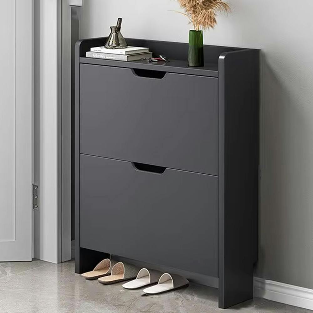 Rackhams Black 2 Drawer Wooden Shoe Cabinet Freestanding Shoe Storage Rack Organiser - Mdf