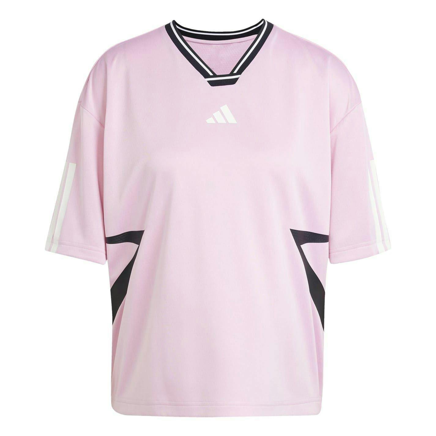 Adidas Women's Pink Tiro 3 Stripes Boyfriend T-Shirt - True - 4 Uk - 6 Uk - True - 100% Recycled Polyester