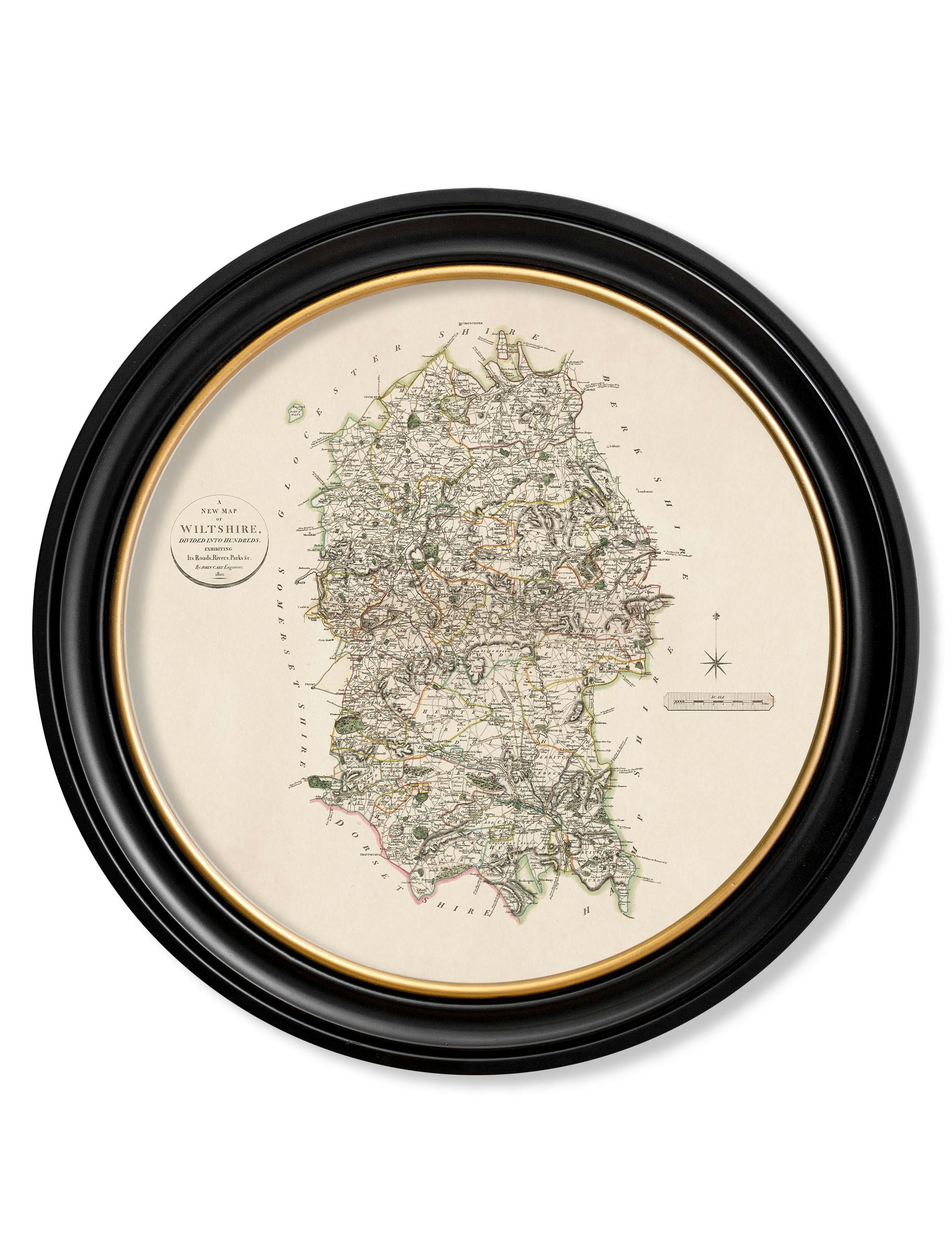 Rackhams Black C.1806 County Maps Of England - Round - 96 X 96Cm - Wiltshire