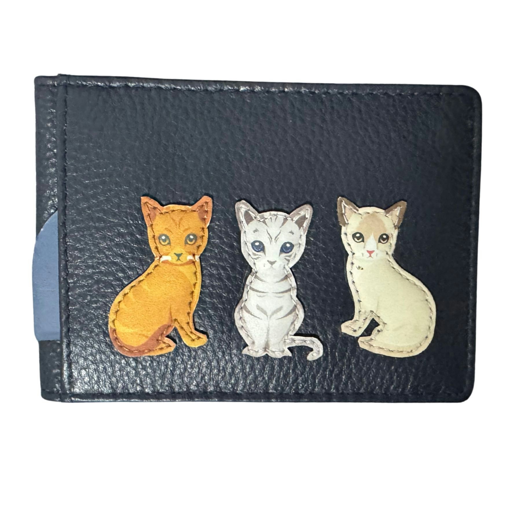 Mala Leather Cat Appliqué Id & Card Holder - Navy