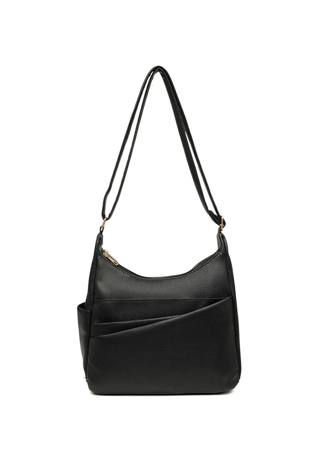 Pluspup Black Shoulder Bag With Multiple Compartments And Zipper Closure
