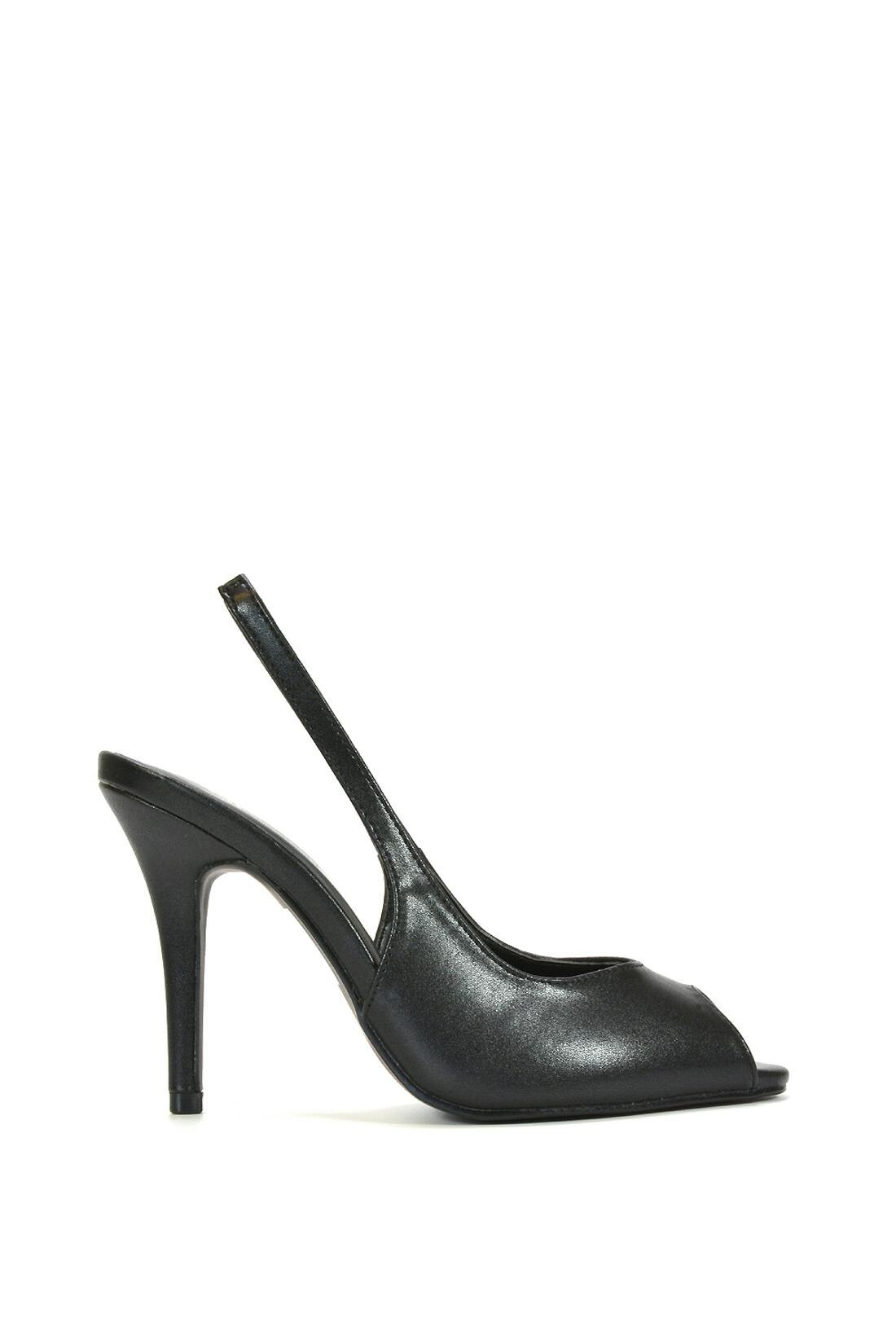 Xy London Women's Black Stiletto High Heel Slingback Peep Toe Court Shoes - 4
