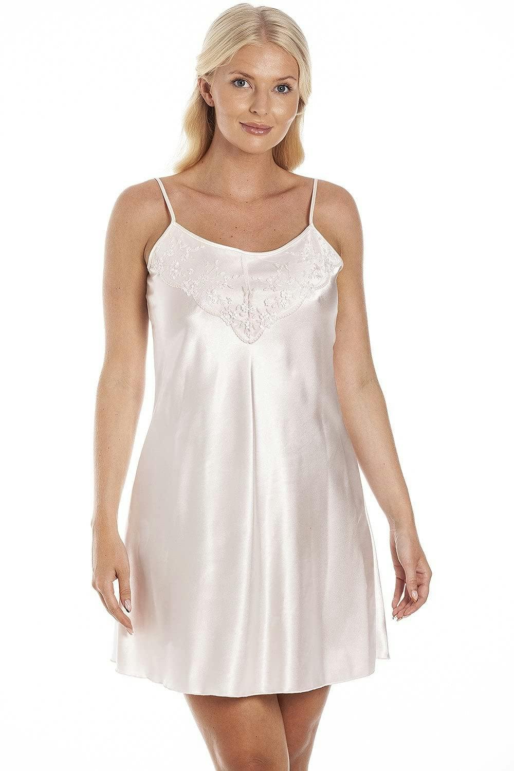 Camille Women's Peach Short Thin Strap Satin Chemise - 10-12