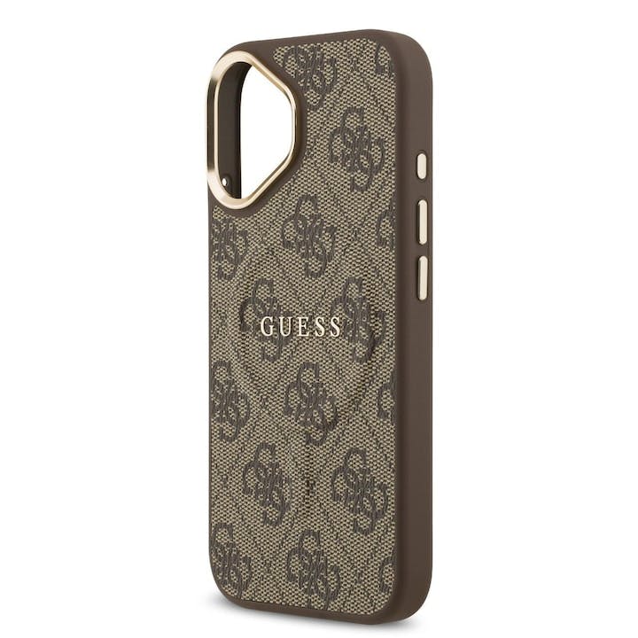 Guess Gold/Brown Pu Leather 4G Frame Case With Magsafe For Iphone 17 6.3" - Guhmp17sp4msegcw