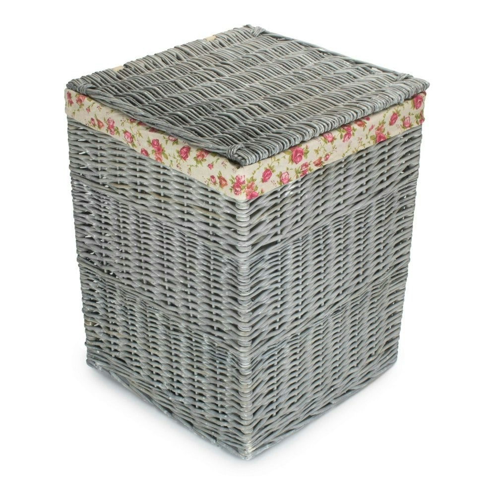 Rackhams Grey Large Wash Square Laundry Basket With Garden Rose Lining