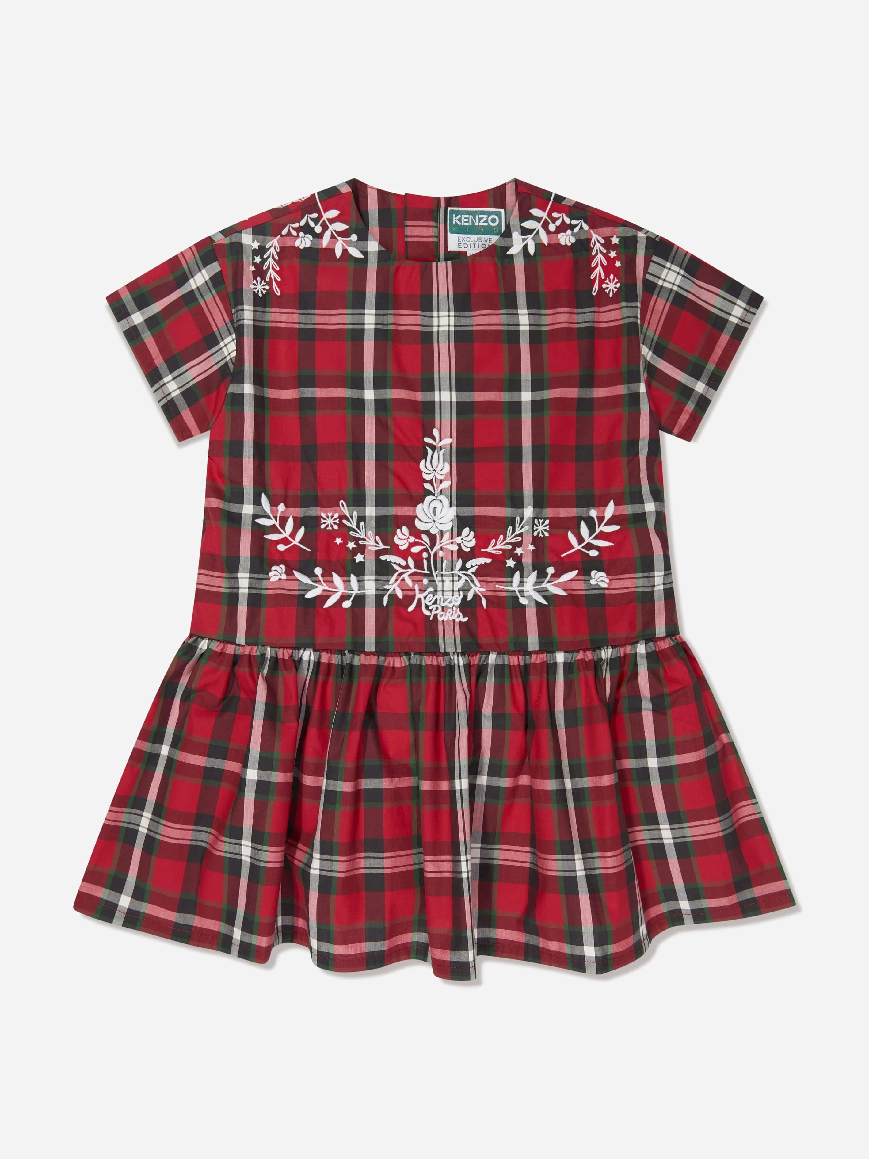Kenzo Kids Girls Red Kenzo Checked Embroide Dress In - 12 Yrs