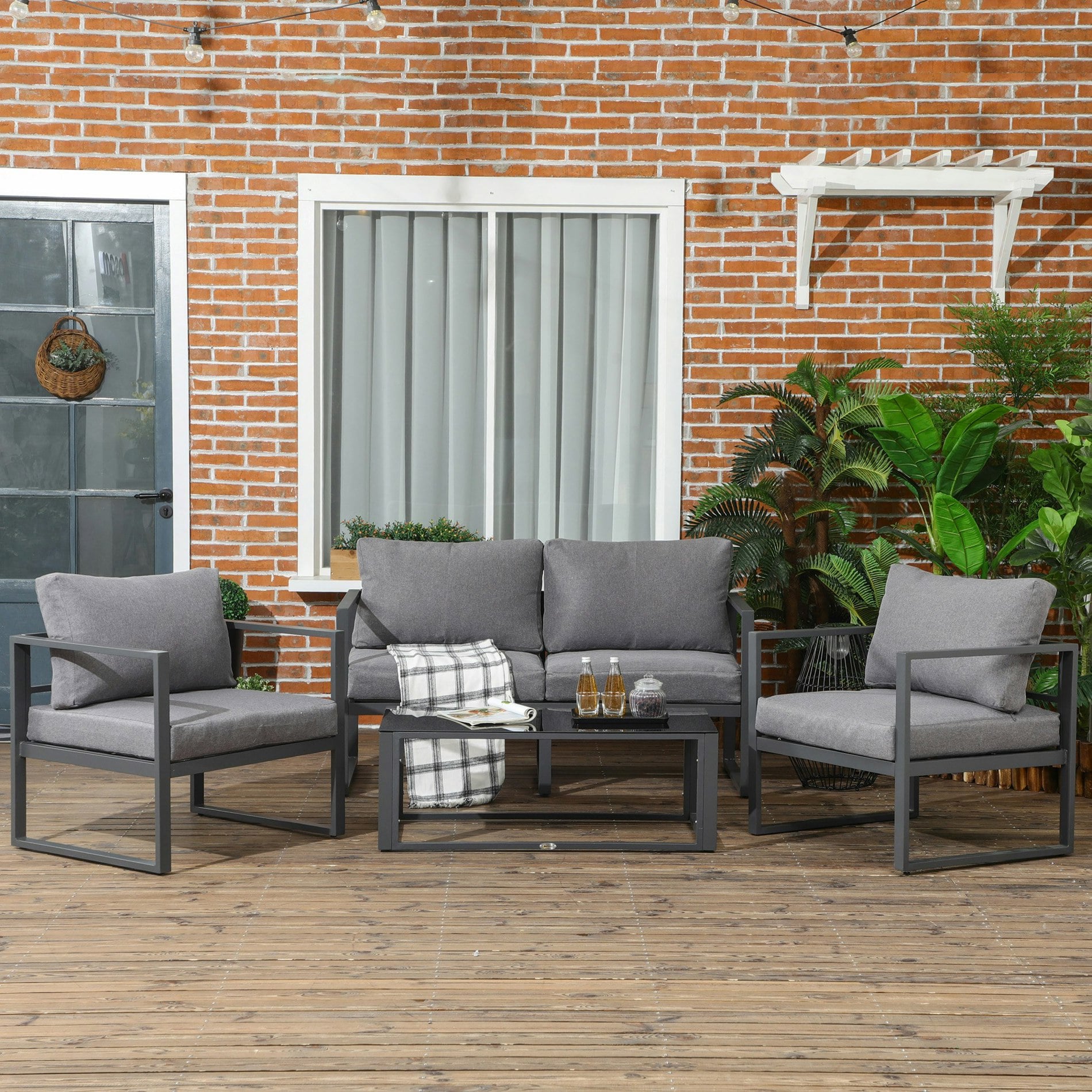 Rackhams 4 Pieces Garden Sectional Sofa Table Furniture Set Aluminium W/ Cushion