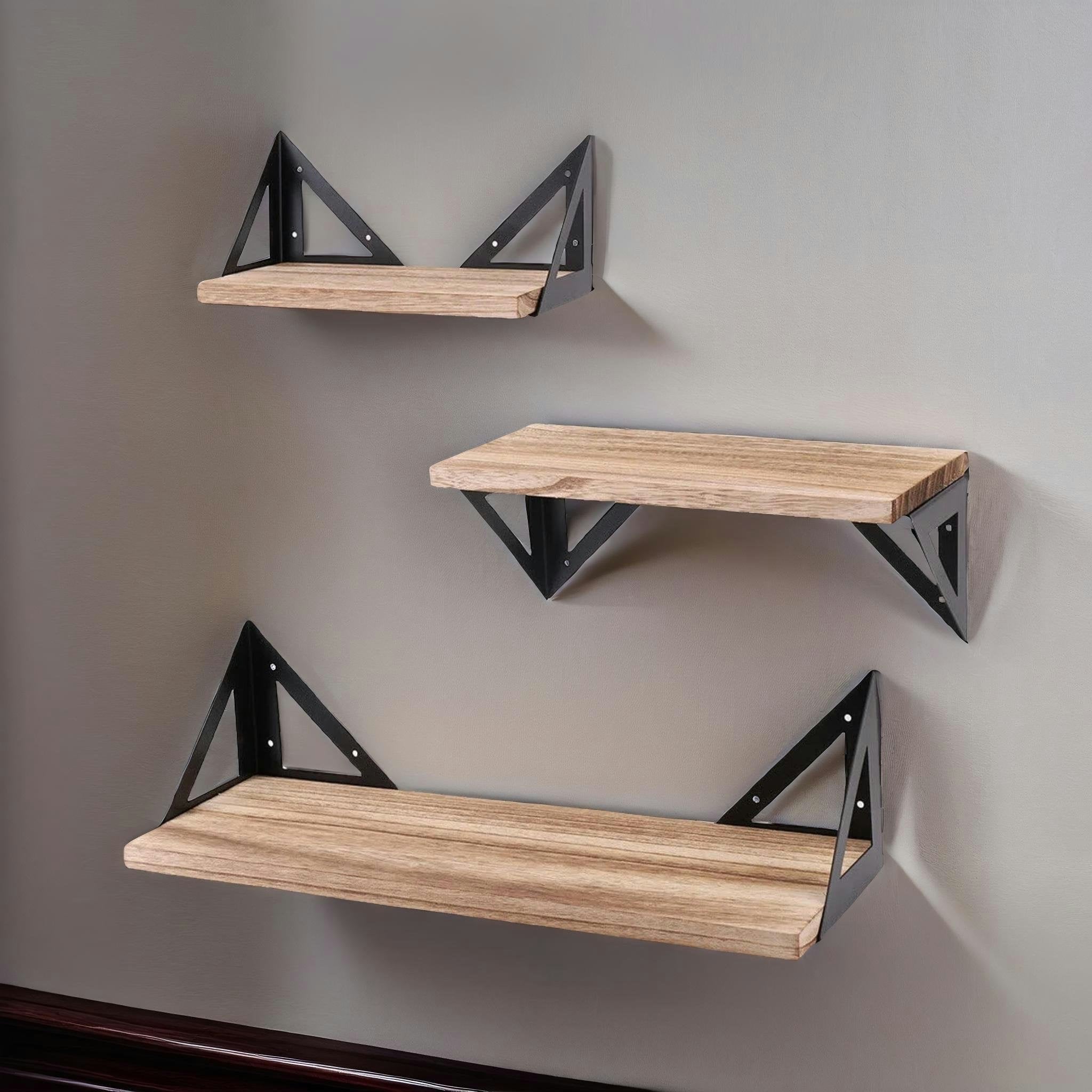Rafaelo Mobilia 3 Adjustable Wall Mounted Shelves - Brown Pine Wood - Industrial Design - Image 2