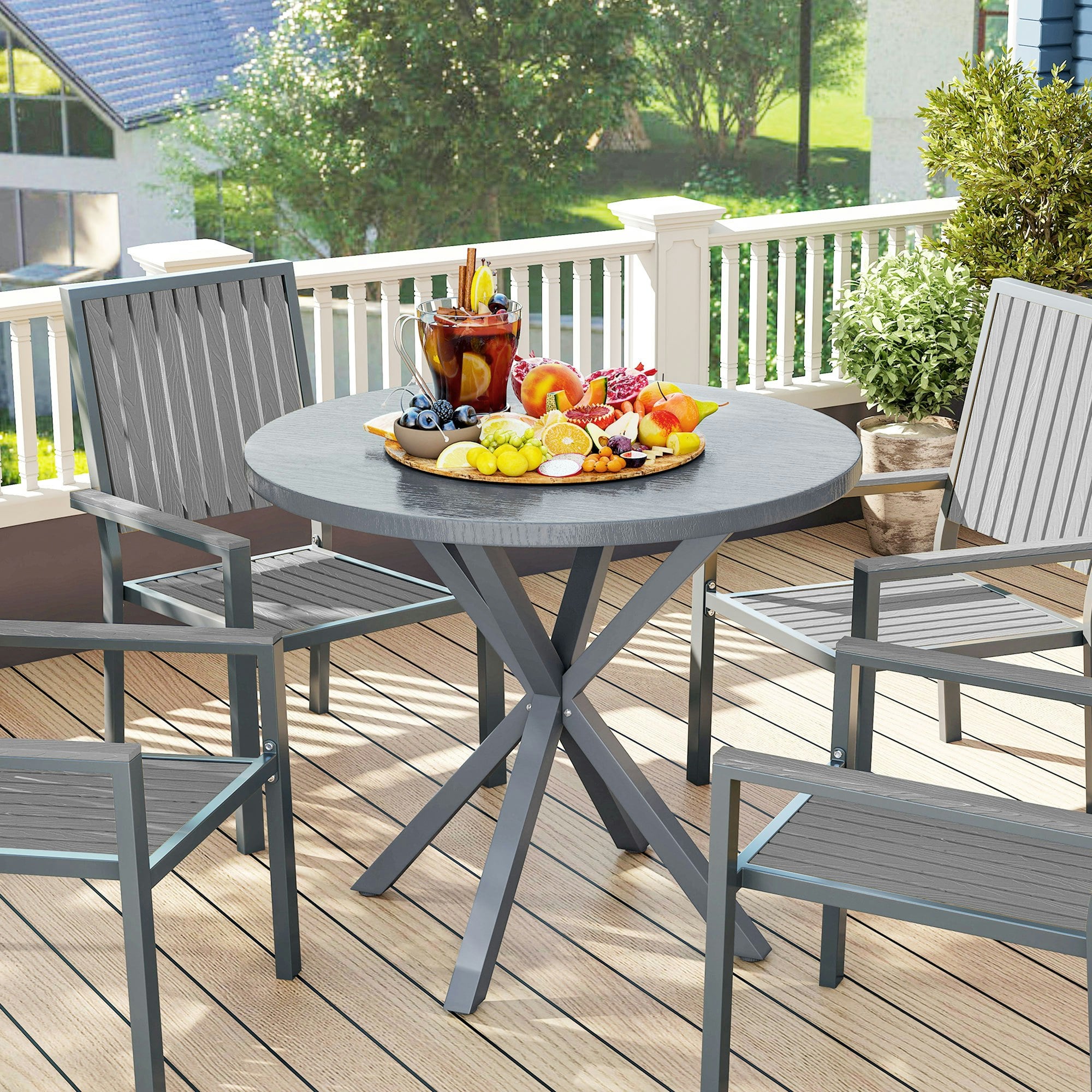 Outsunny Light Garden Table With Steel Frame, Wood Effect Top, For Balcony, Deck