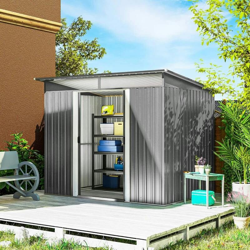Outsunny Light Grey Metal Pent Garden Shed 8.5 X 6Ft - Image 6