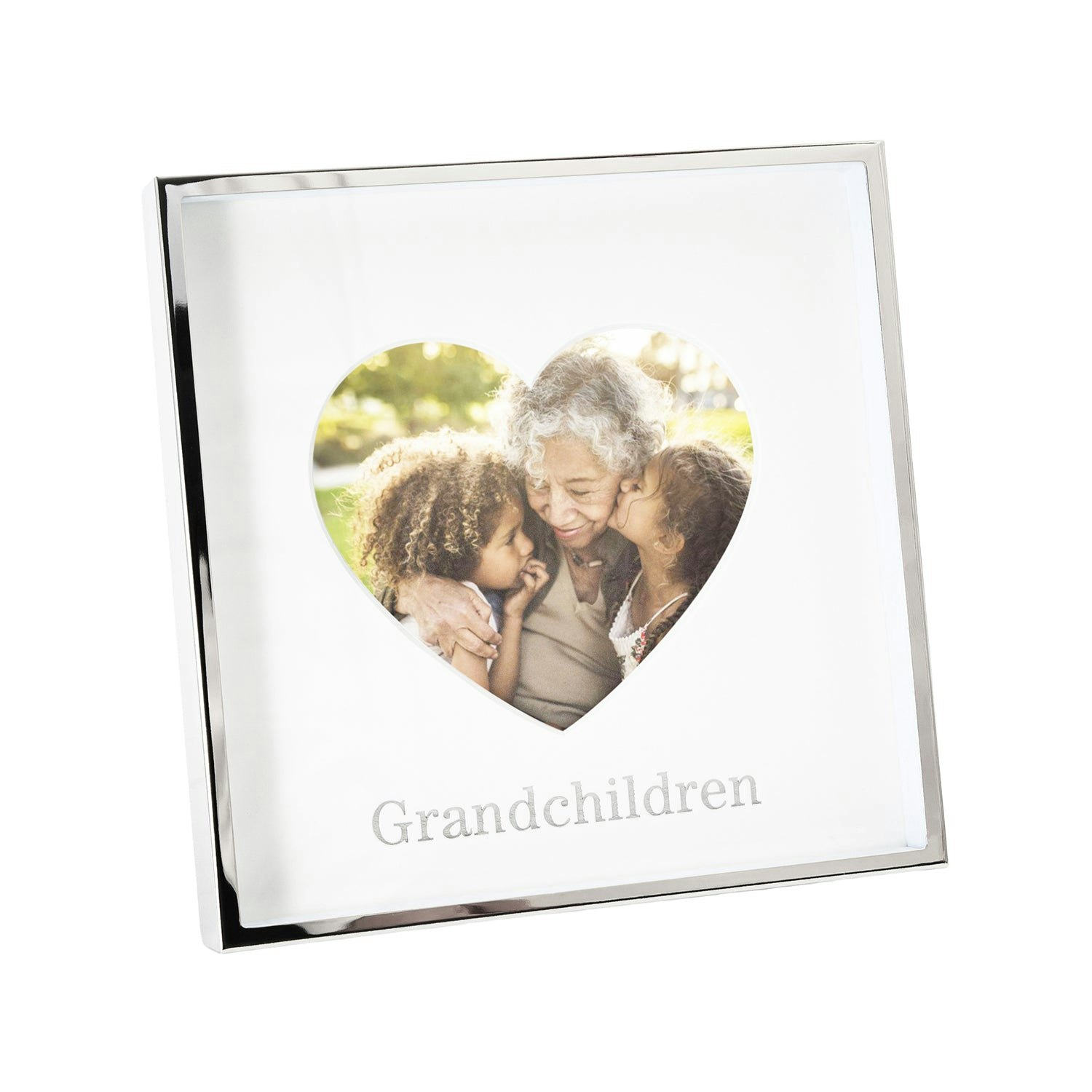 Happy Homewares Silver Grandchildren Heart Frame For 4X4 Picture In Nickel Plated With Foil