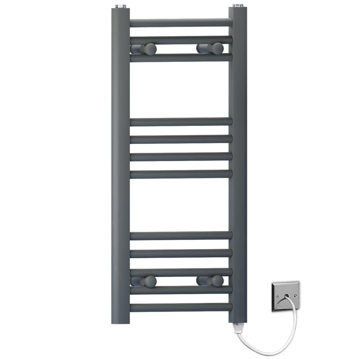 Rackhams Anthracite/Grey 400Mm X 700Mm Flat Electric Pre-Filled Heated Towel Rail Radiator For Bathroom Designer Standard Element