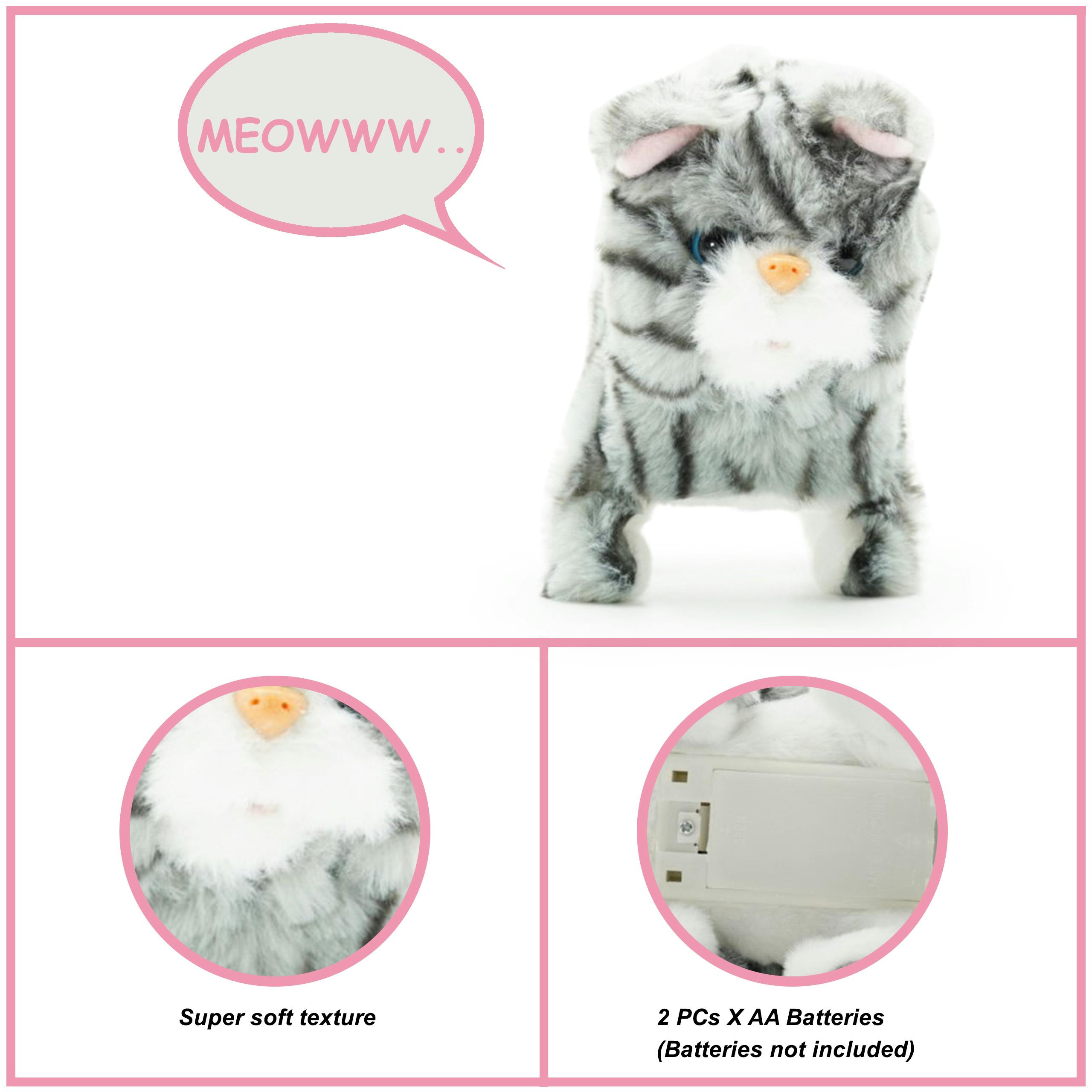 Pugs At Play Grey/Black/Blue Zoe Interactive Walking Cat Plush Toy - Fabric