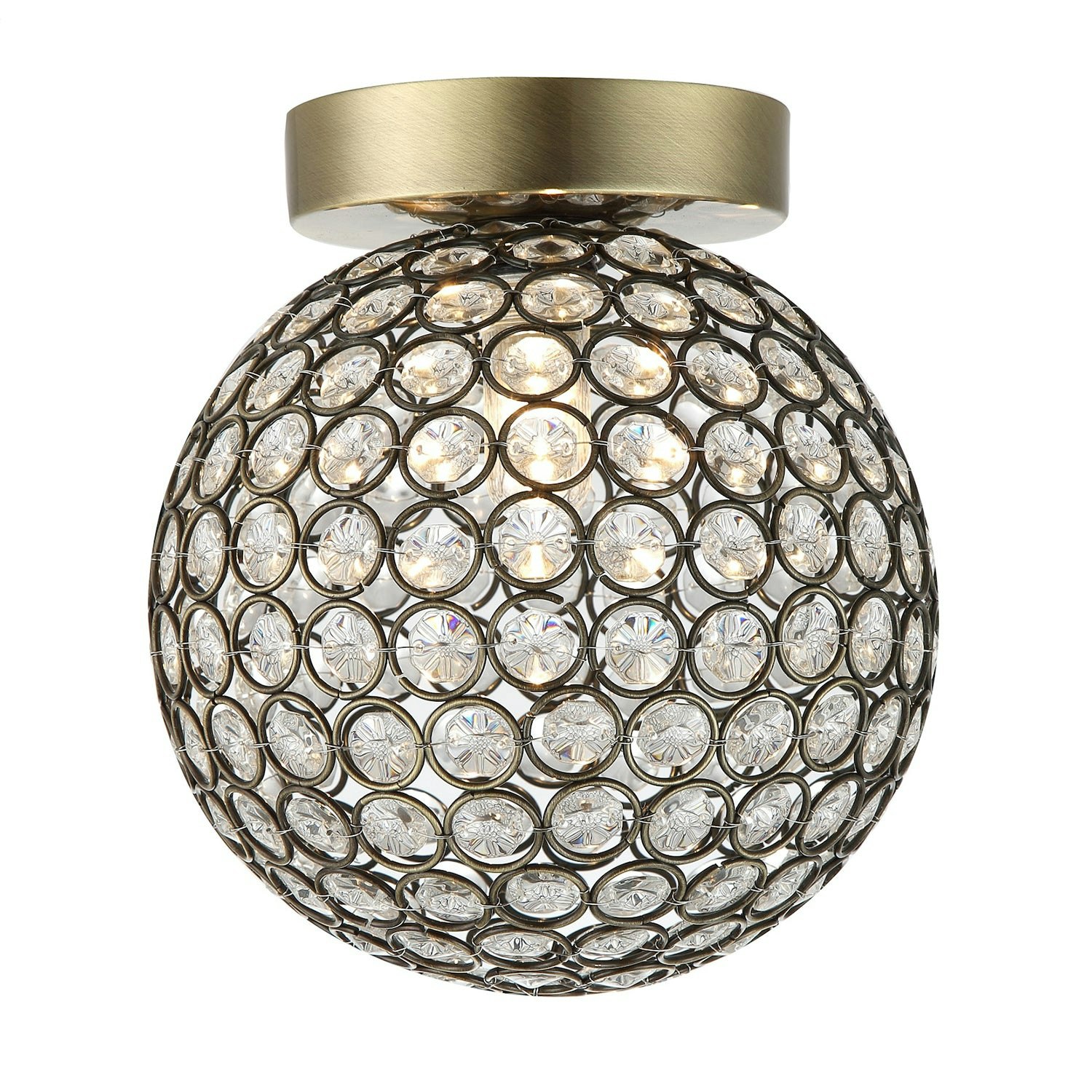 Happy Homewares Light Modern Antique Brass And Clear Beaded Glass Ip44 Rated Bathroom Ceiling