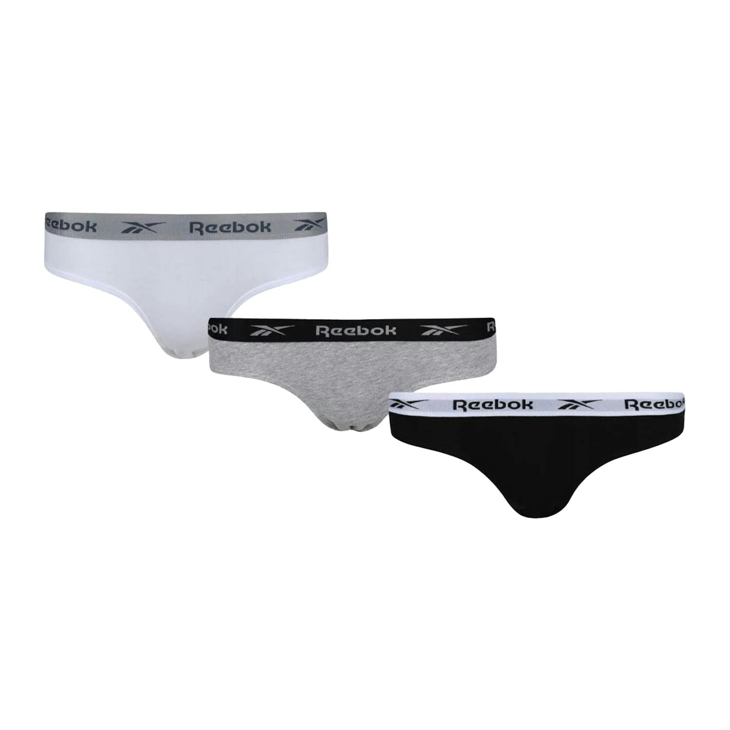 Reebok Women's Black/White/Grey Carina Logo Briefs (Pack Of 3) - 14 Uk - 95% Cotton/5% Elastane