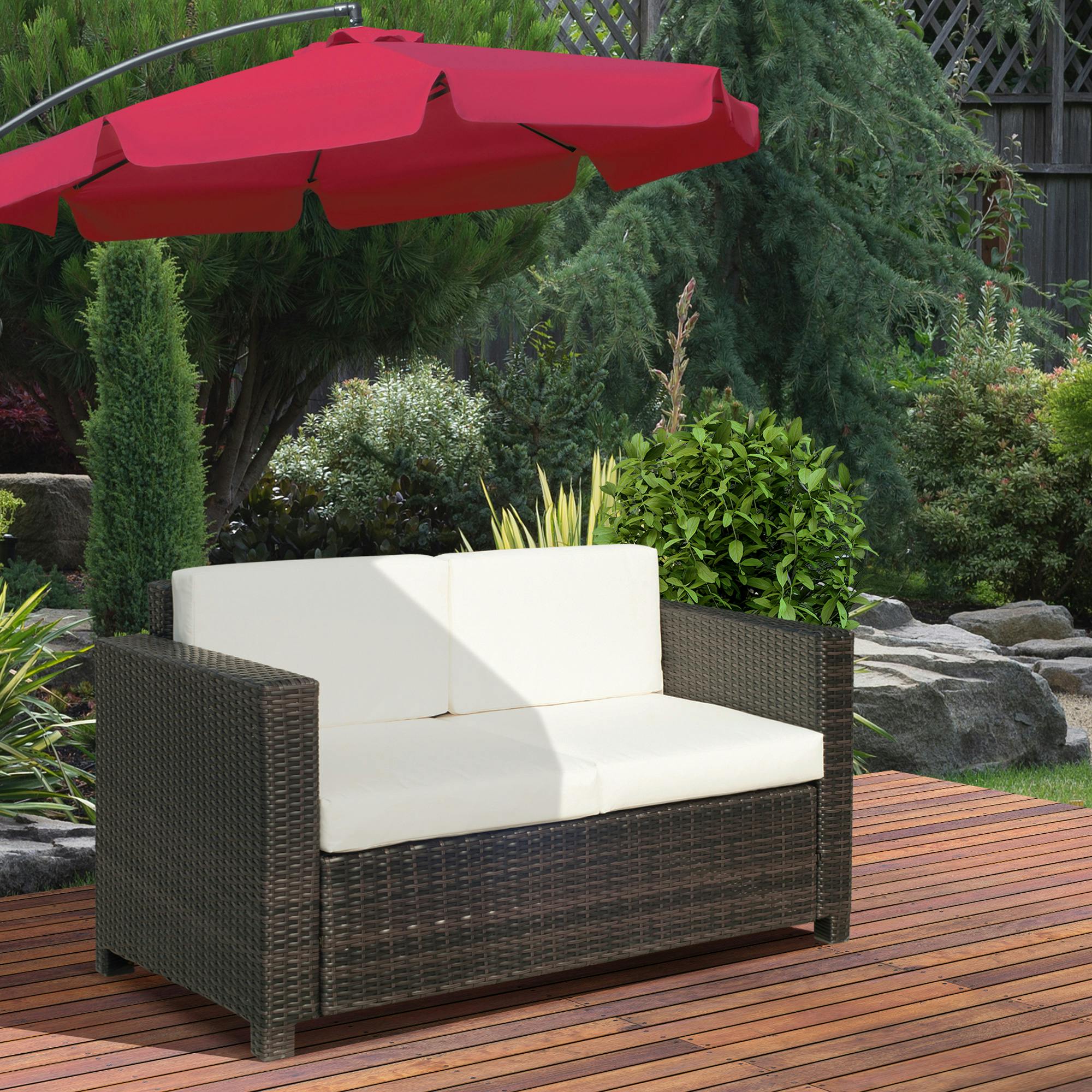 Rackhams Rattan Wicker 2-Seat Sofa Loveseat Padded Garden Furniture