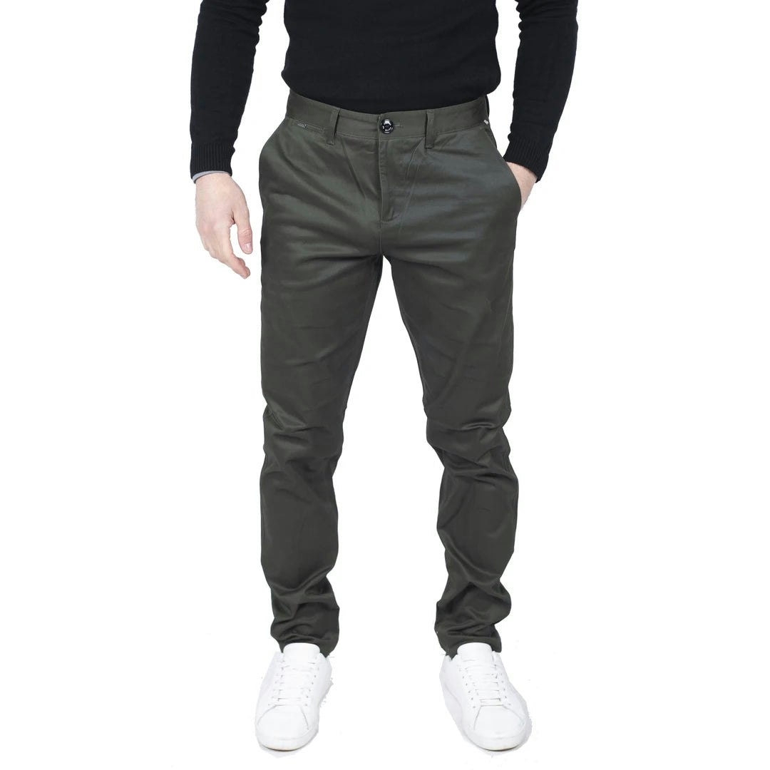 House Of Cavani Men's Dakota - Regular Chino Jeans Trousers Stretch Classic - Olive - 32W 32L