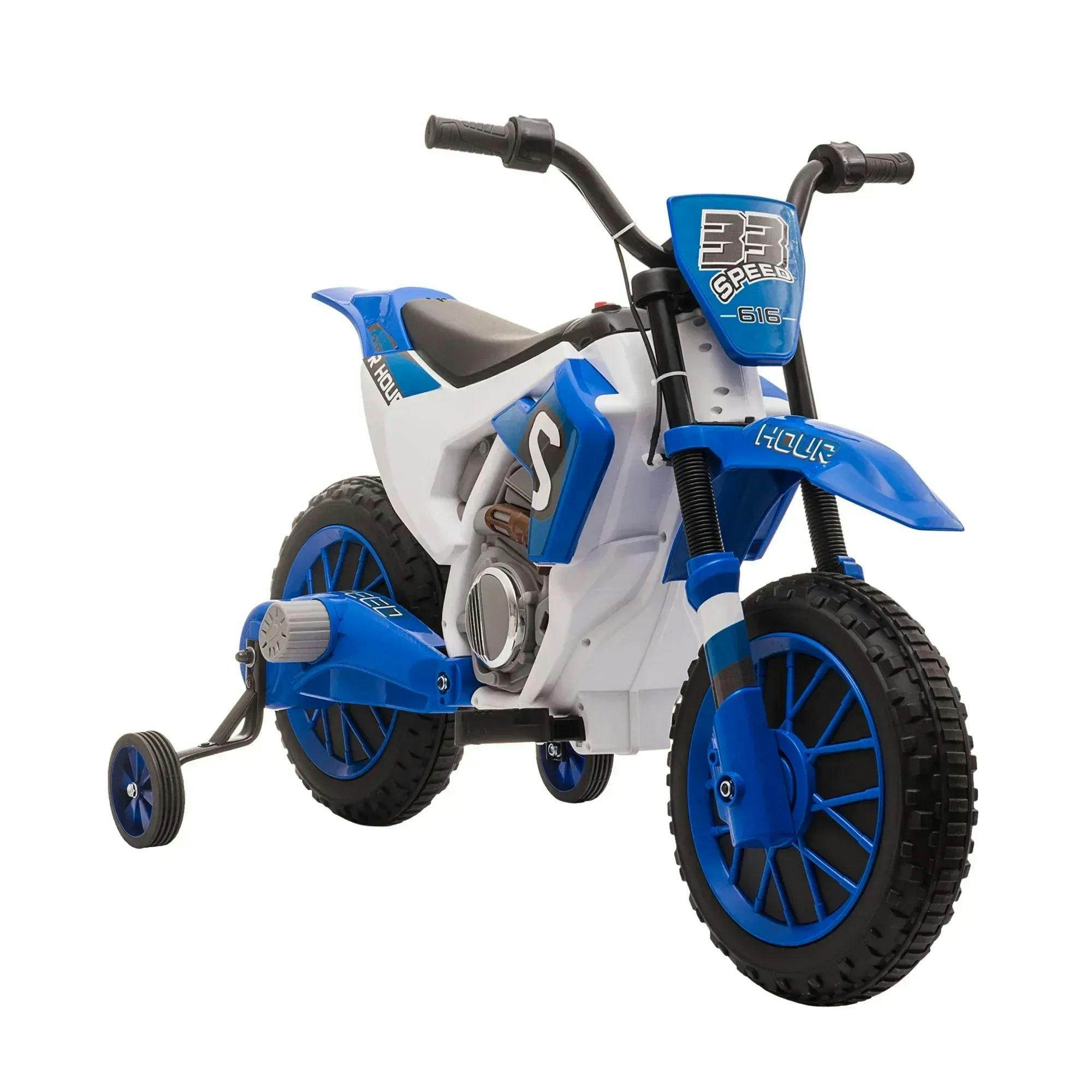 Bobobiy Blue 12V Kids Electric Motorcycle Ride-On, With Training Wheels, For Ages 3-6 Years