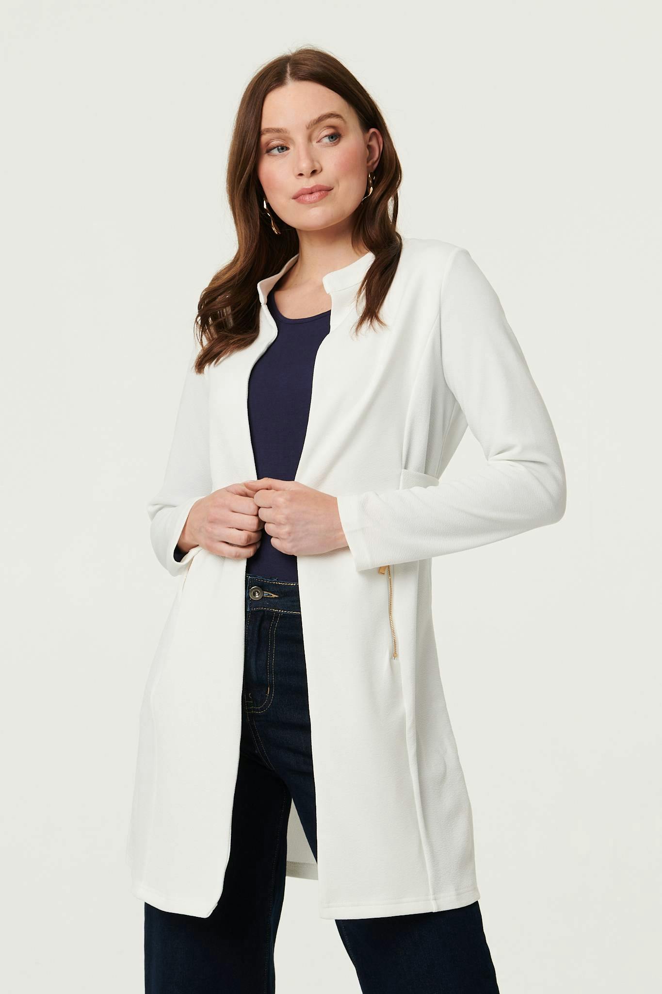 Izabel London White Open Front Longline Coatigan - 12