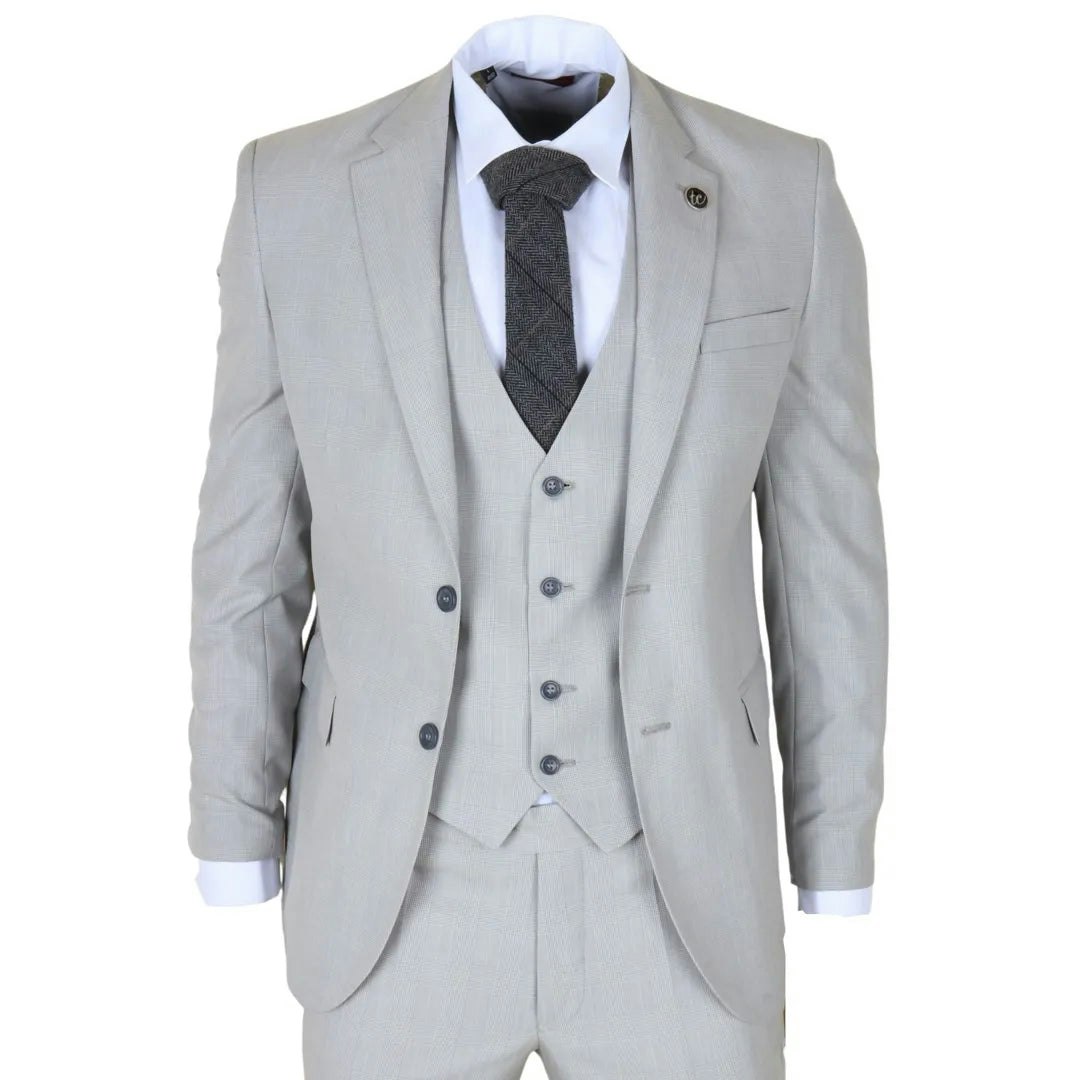 Truclothing Men's Grey Im31 - 3 Piece Prince Of Wales Check Suit - 46" Jacket 40" Trousers