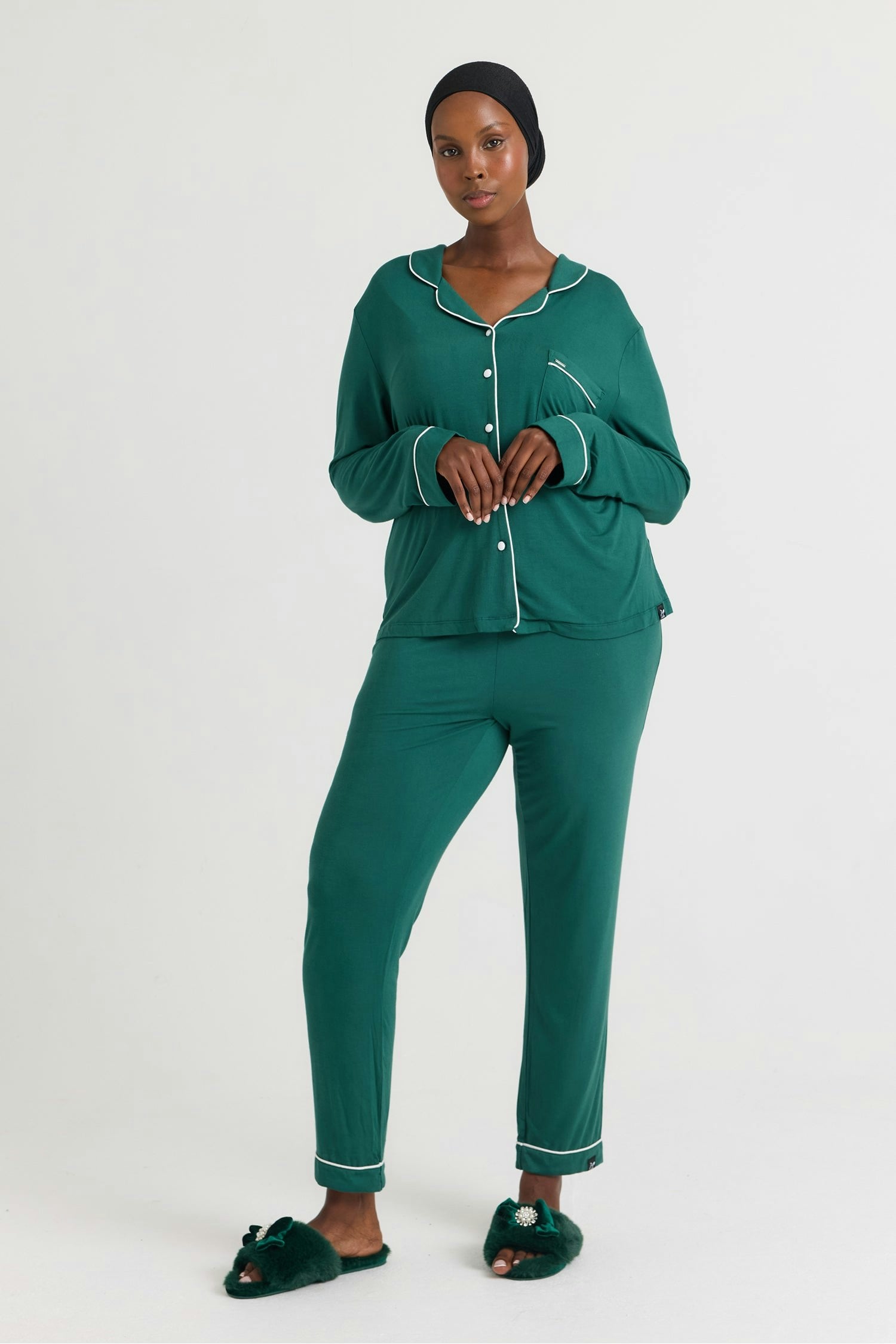 Pretty You London Women's Green Bamboo Long Pyjama Set - Uk 14