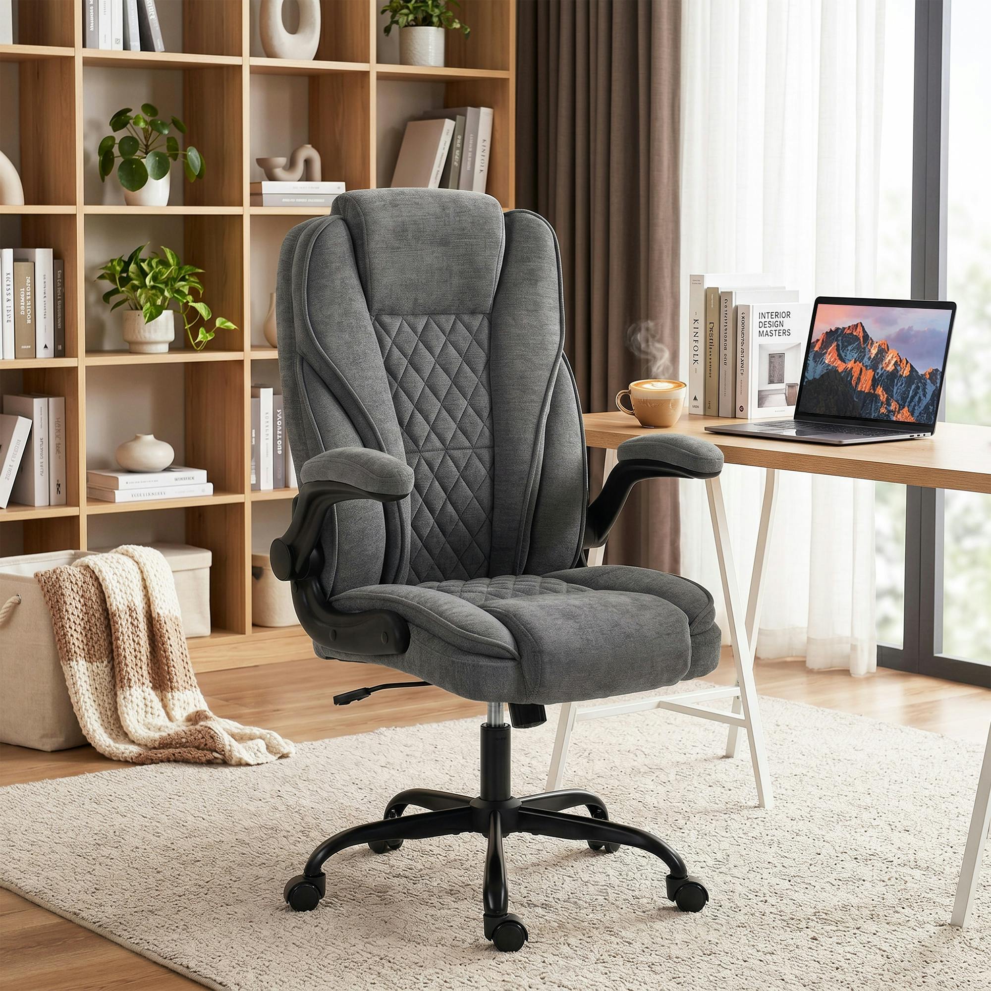 Rackhams Grey Office Chair, Computer Desk Chair With Flip-Up Armrest,