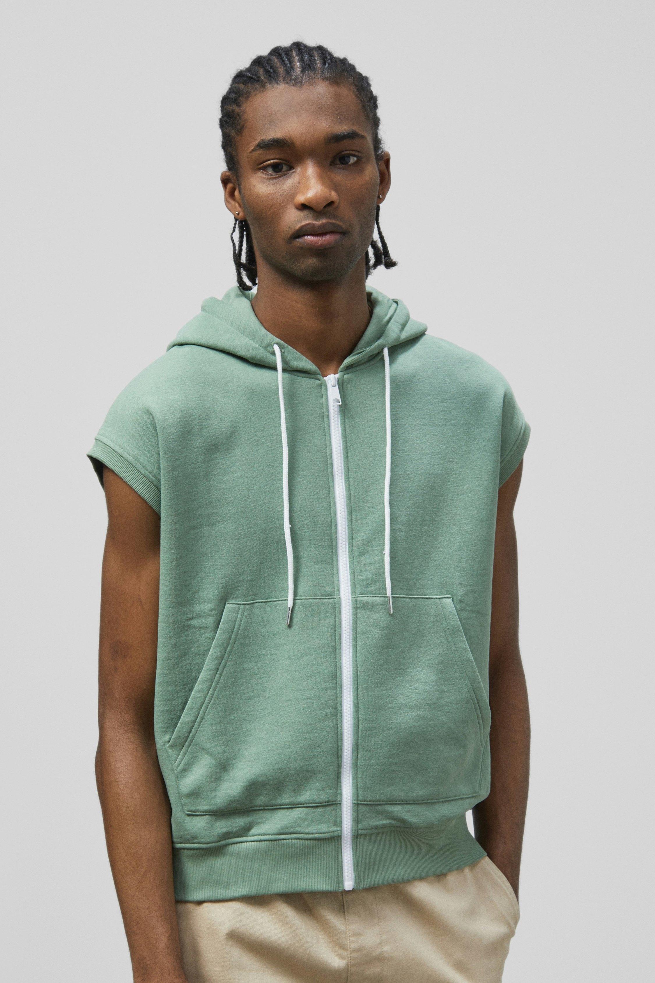 Enorsia Men's Green Zip Up Hoodie - M - 60% Cotton 40% Polyester Fleece