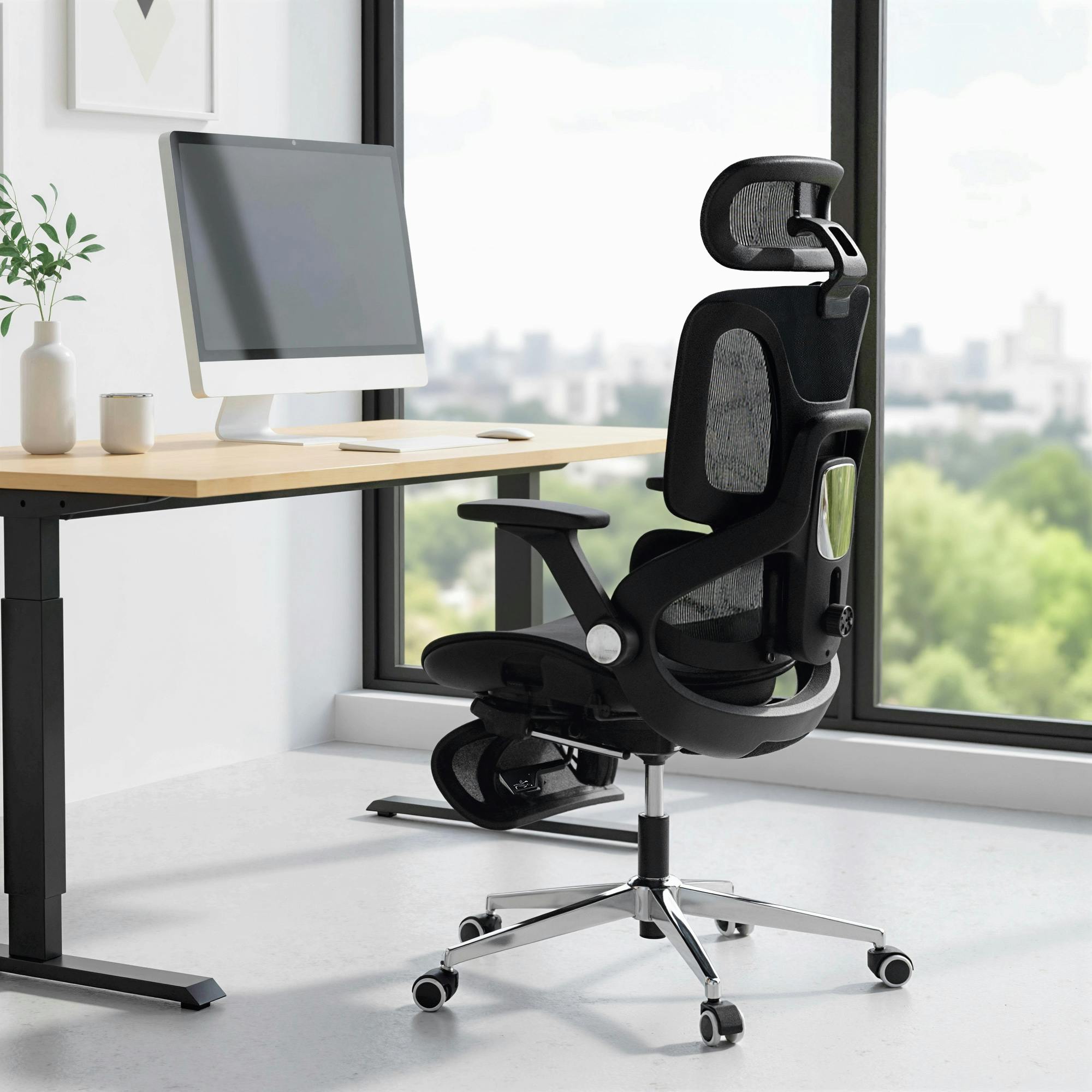 Rackhams Black Ergonomic Office Chair, Mesh Desk Chair With Lumbar Support, Footrest - Yes - Office Chair