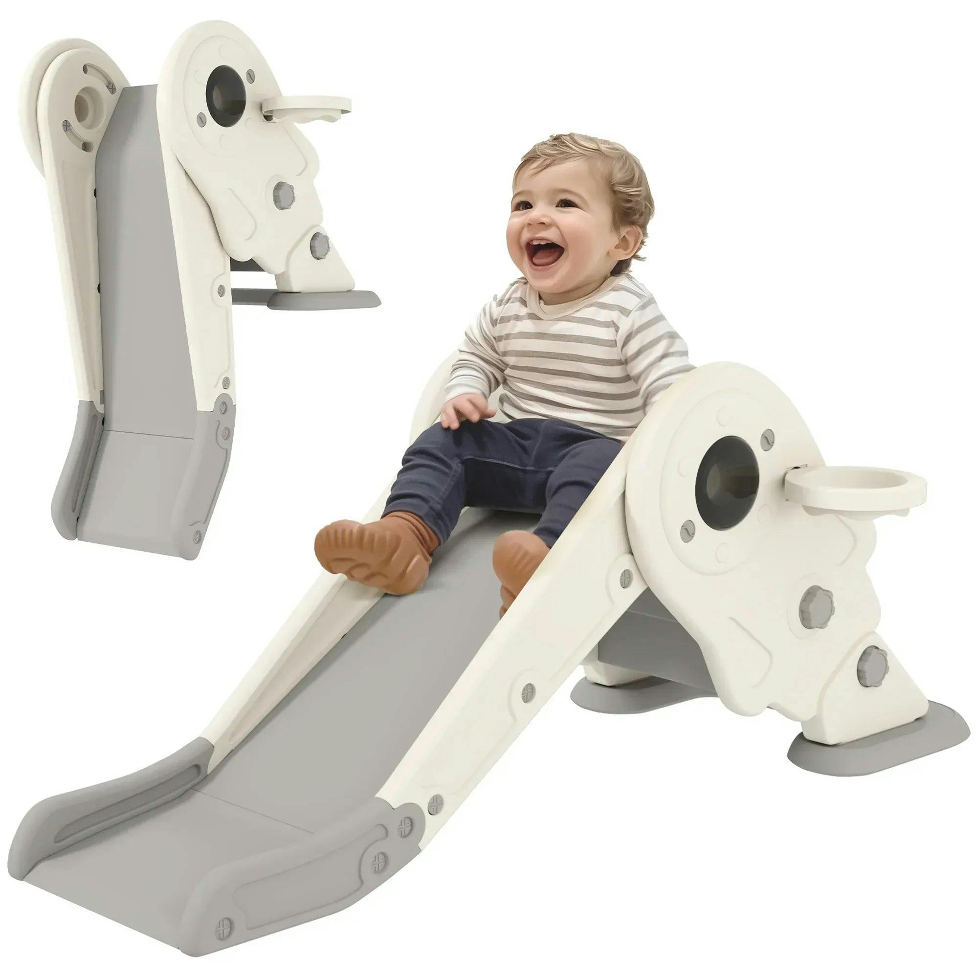 3 In1 Kids Slide with Basketball Hoop Climber Cream White - Image 6