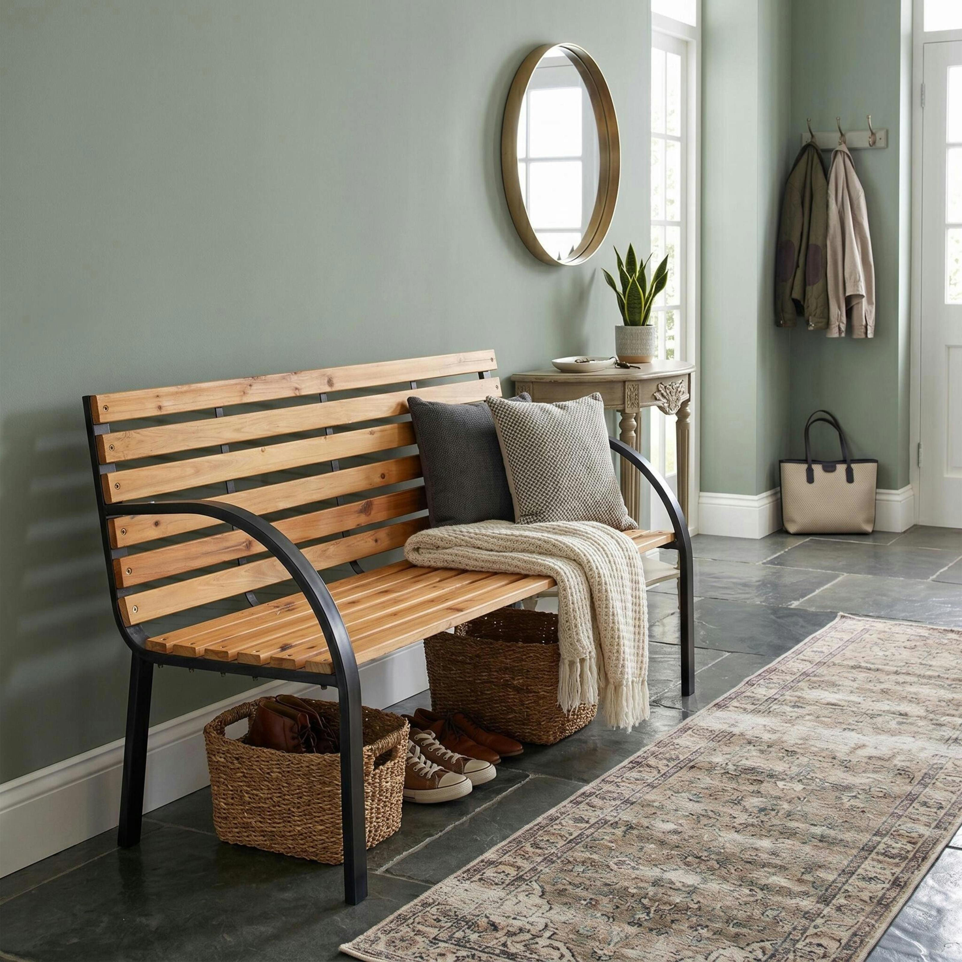 Rackhams Black Ambleside 2 Seater Wooden & Metal Indoor Bench
