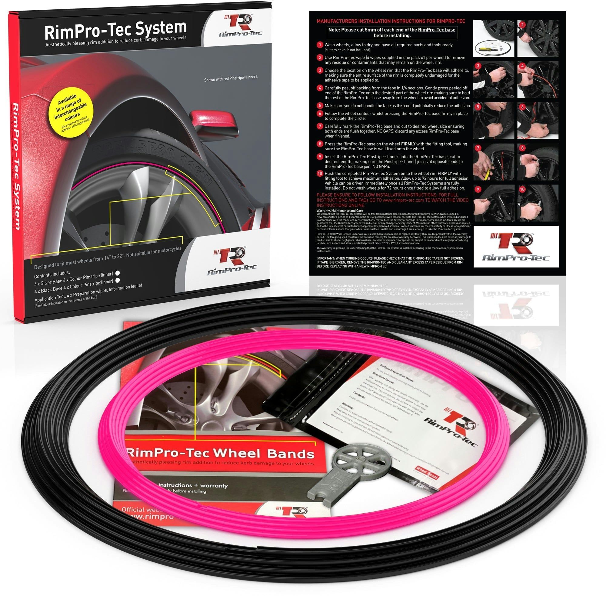 Rimpro-Tec Group Black/Pink 4X Base's 4X Pinstripe's / Rimpro-Tec® Wheelbands™ Car Wheel Styling Kit