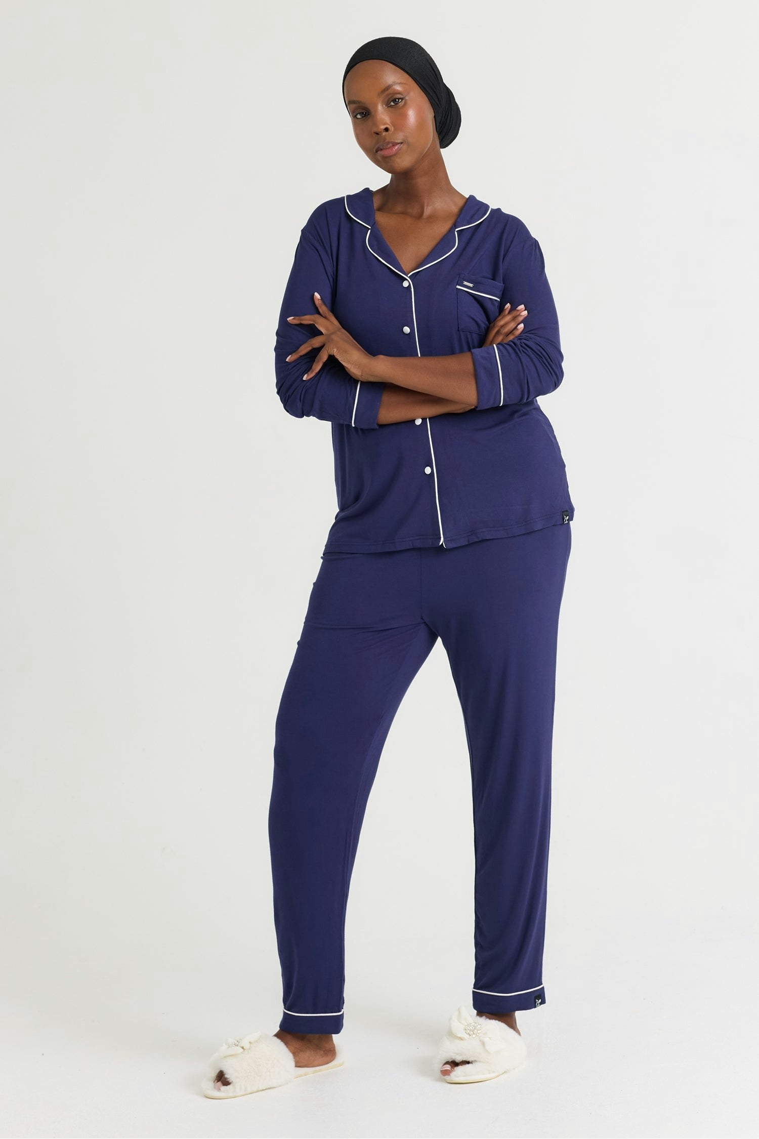 Pretty You London Women's Bamboo Long Pyjama Set - Midnight - Uk 14 - Midnight