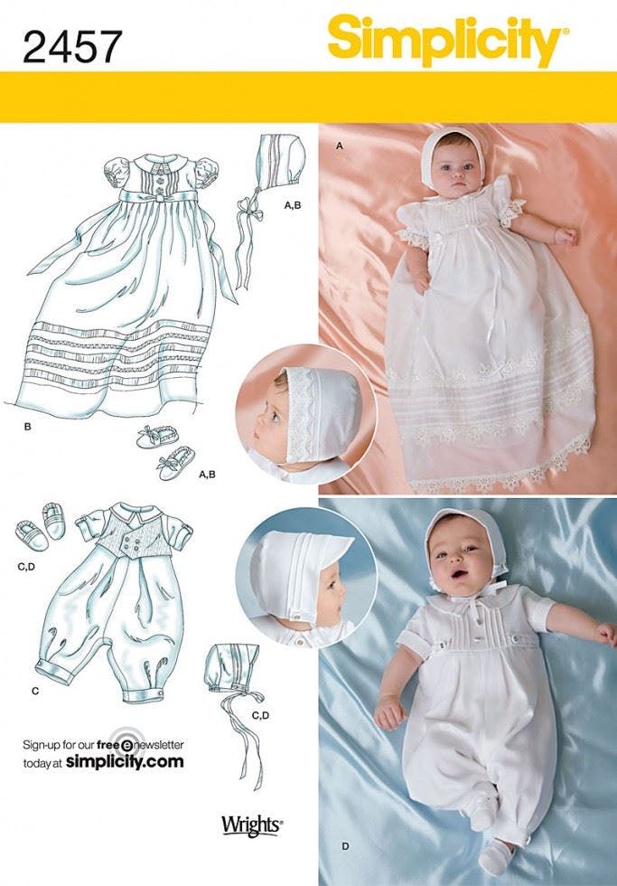 Simplicity Sewing Pattern 2457, Shoes, Dresses, Headwear, Jumpsuits For Baby, Xxs-Xs-S-M - Intermediate - Xxs-Xs-S-M