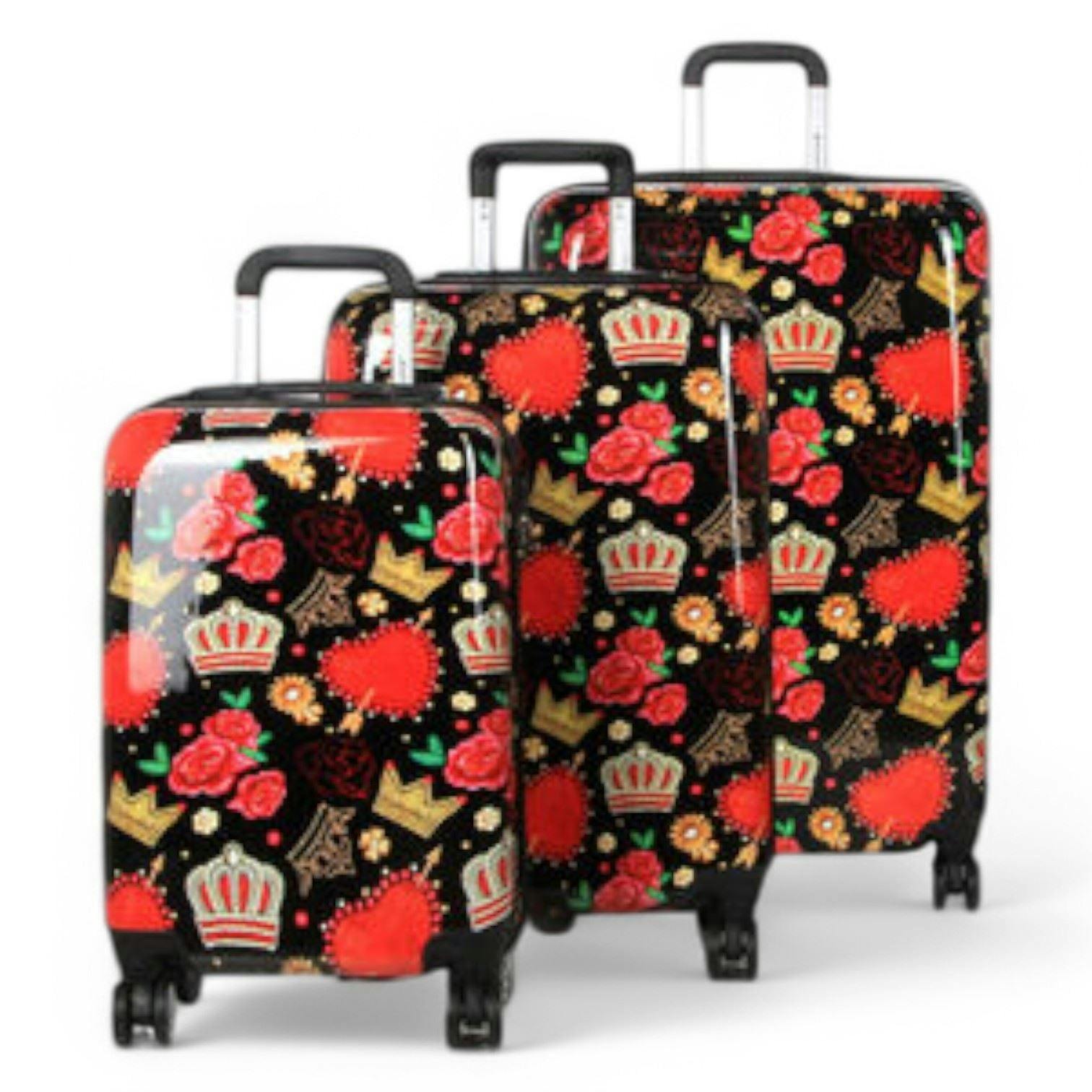 Snowball Strong Expandable Hard Shell Dual 4 Wheel Suitcase Set Print Luggage Cabin Travel Bag - Roses Queen - Medium