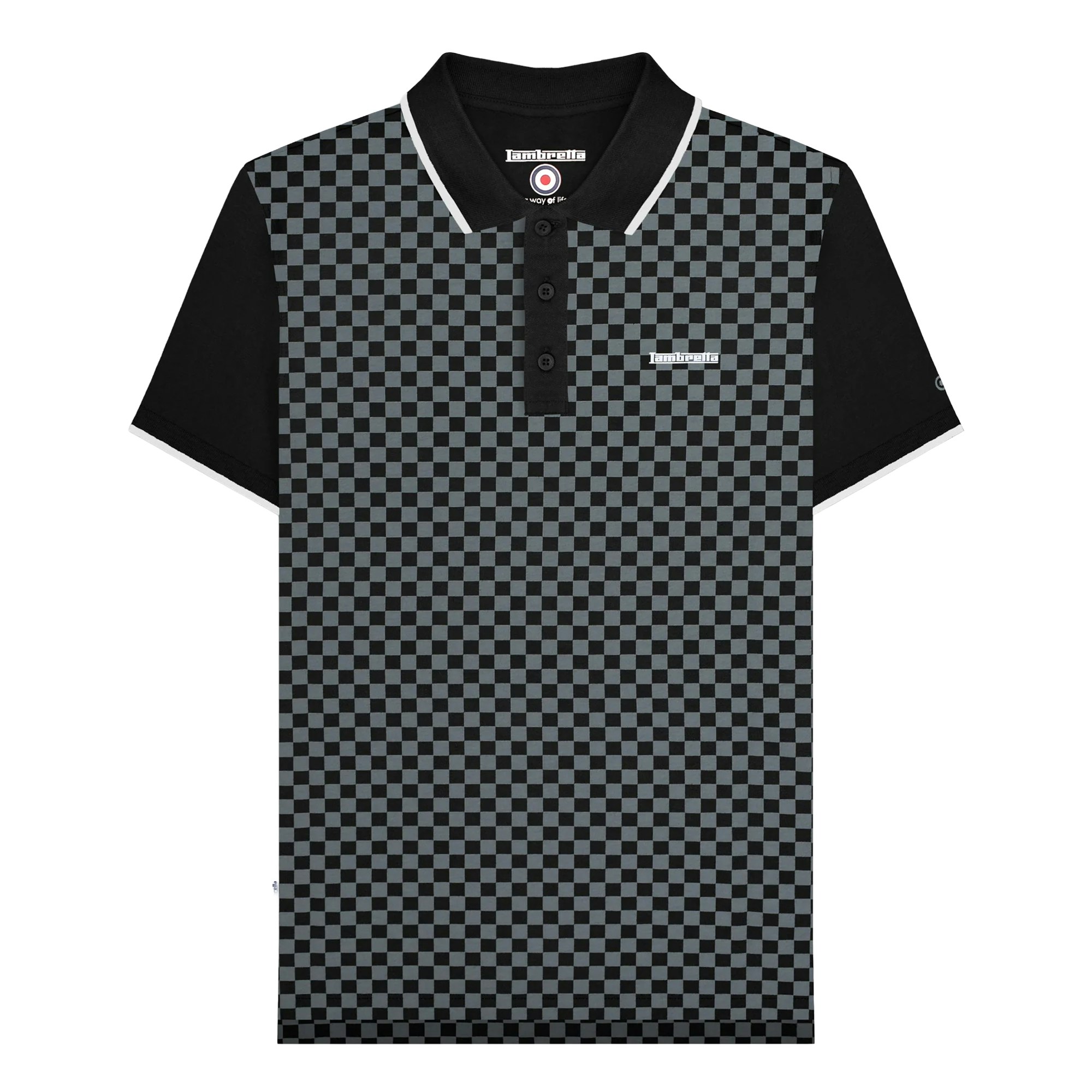 Lambretta Men's Black Two Tone All-Over Print Polo Shirt - Large
