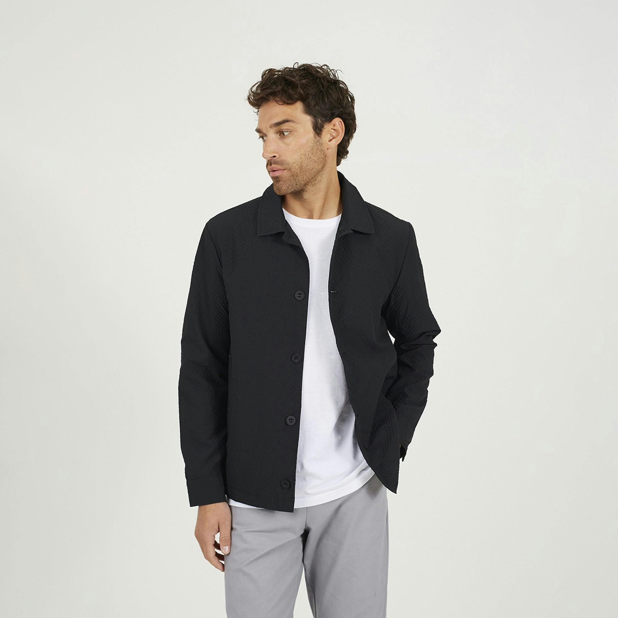 Brave Soul Black Seersucker Shacket - L