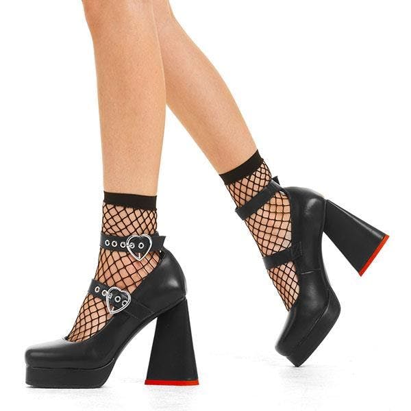Lamoda Women's Black Broken Hearts Pu Platform Heels Goth Heart Vegan Block Heel Uk6 - Uk6
