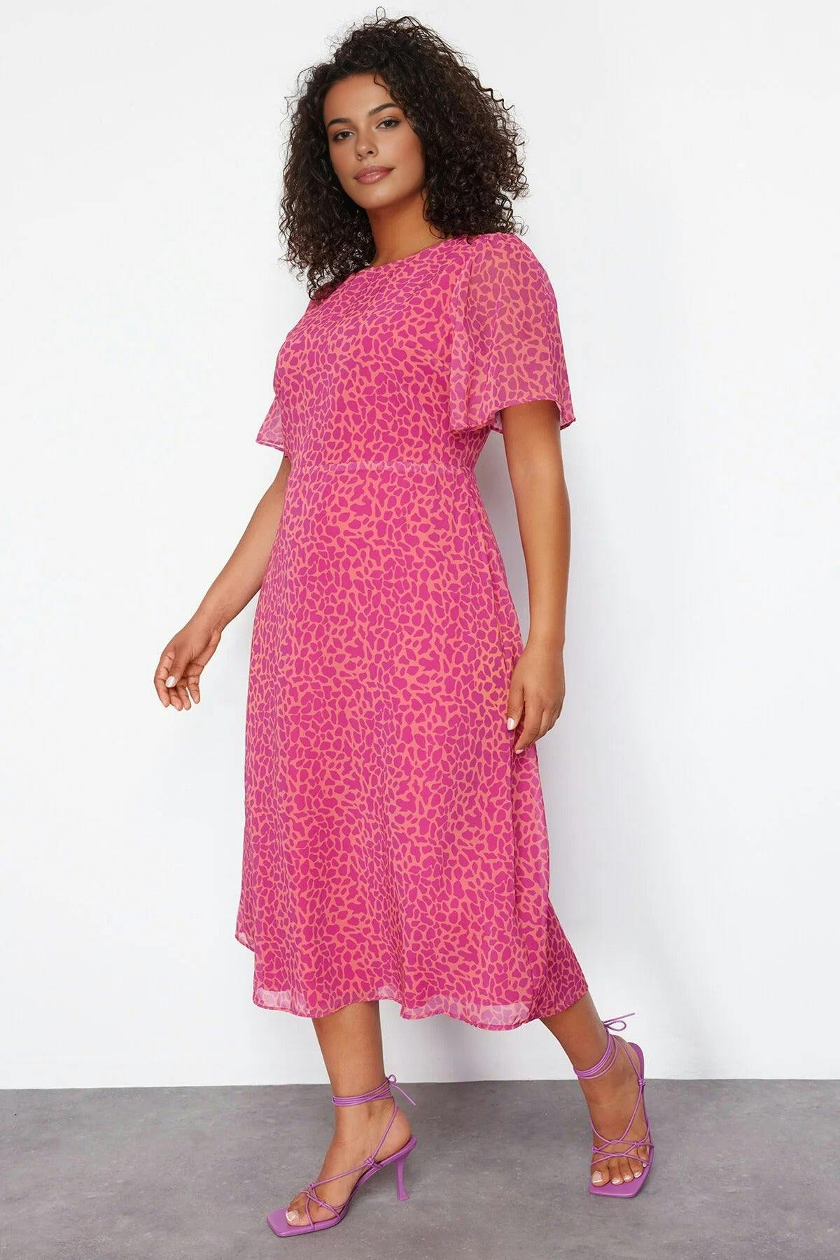 Wovcor Animal Print A-Line Midi Woven Dress - Multi - 14