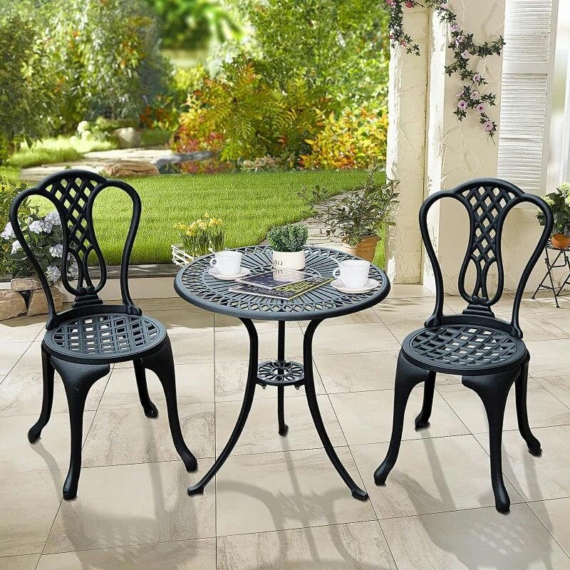 Outsunny 3 Piece Patio Cast Aluminium Bistro Set - Black - Image 7